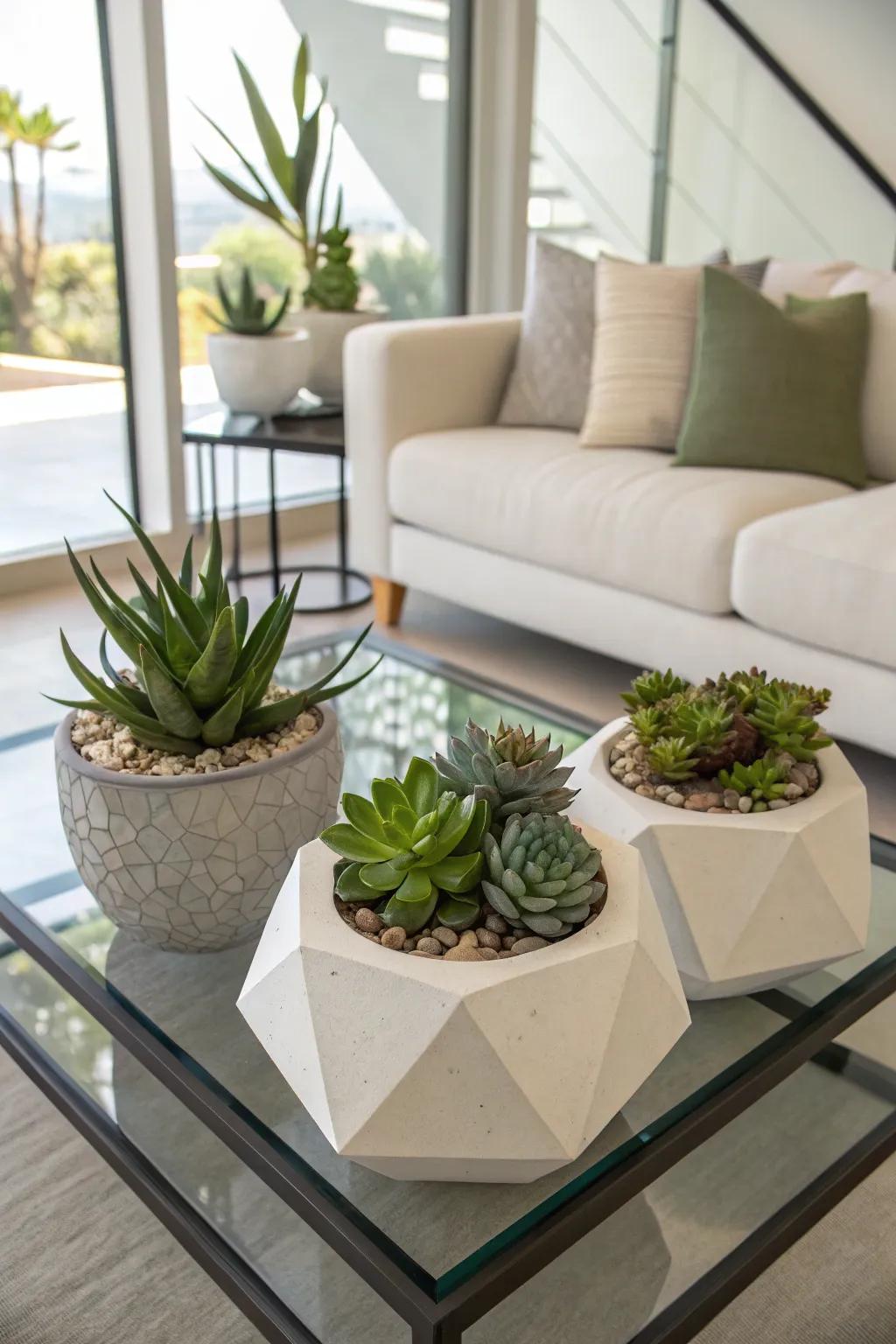 Geometric vases bring a modern touch to home decor.