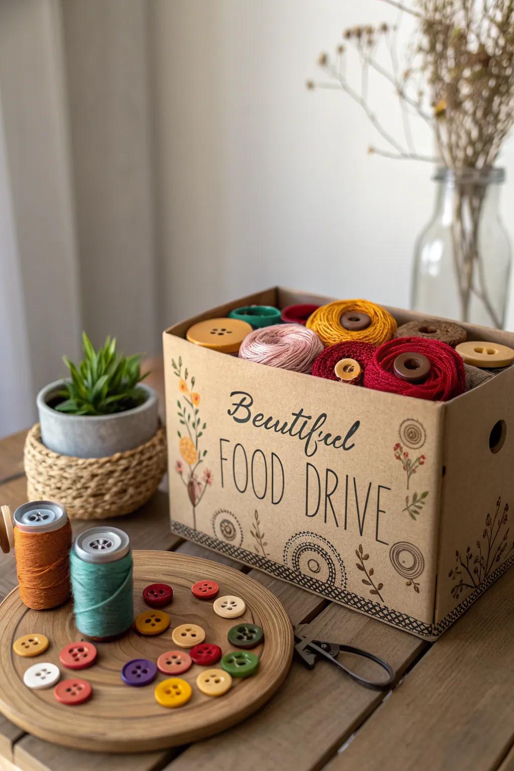 Transform your food drive box into a work of art with whimsical textures and colors. #CraftHeaven