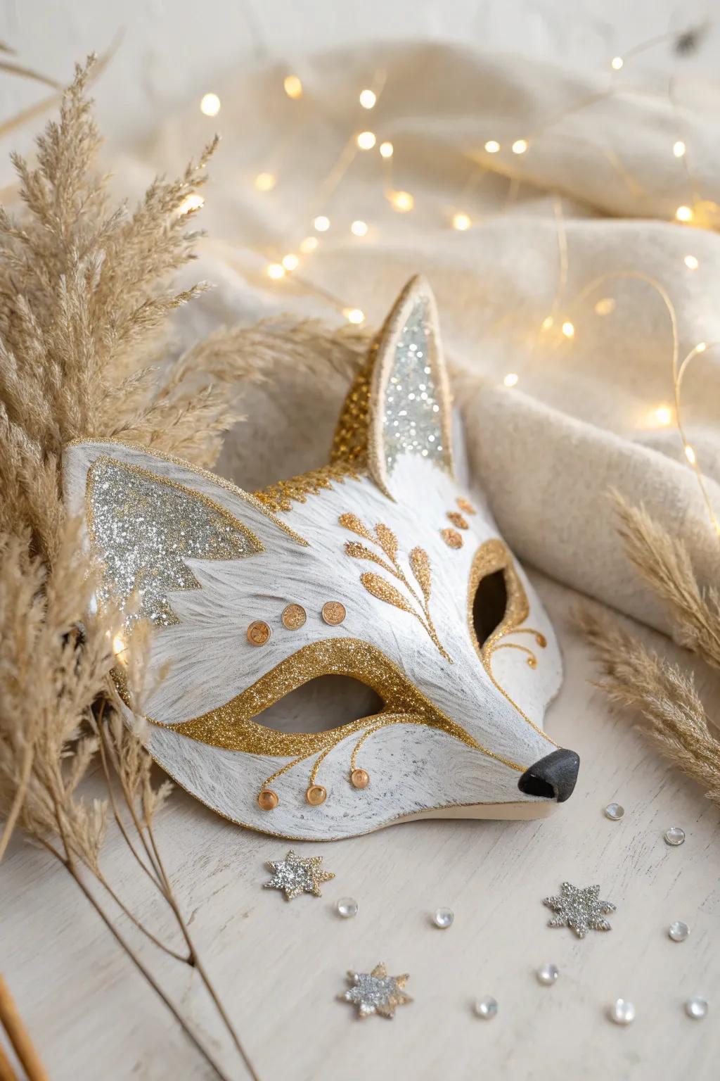 Sparkle in style with this glittering fox mask, where Scandinavian simplicity meets Boho charm.
