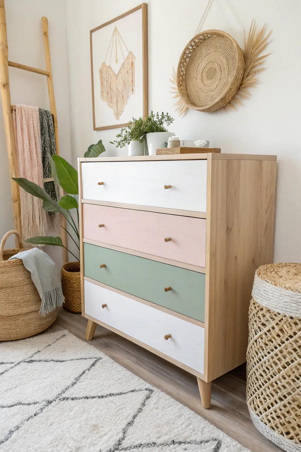 Elevate your space with a half-painted dresser—where natural beauty meets bold design.
