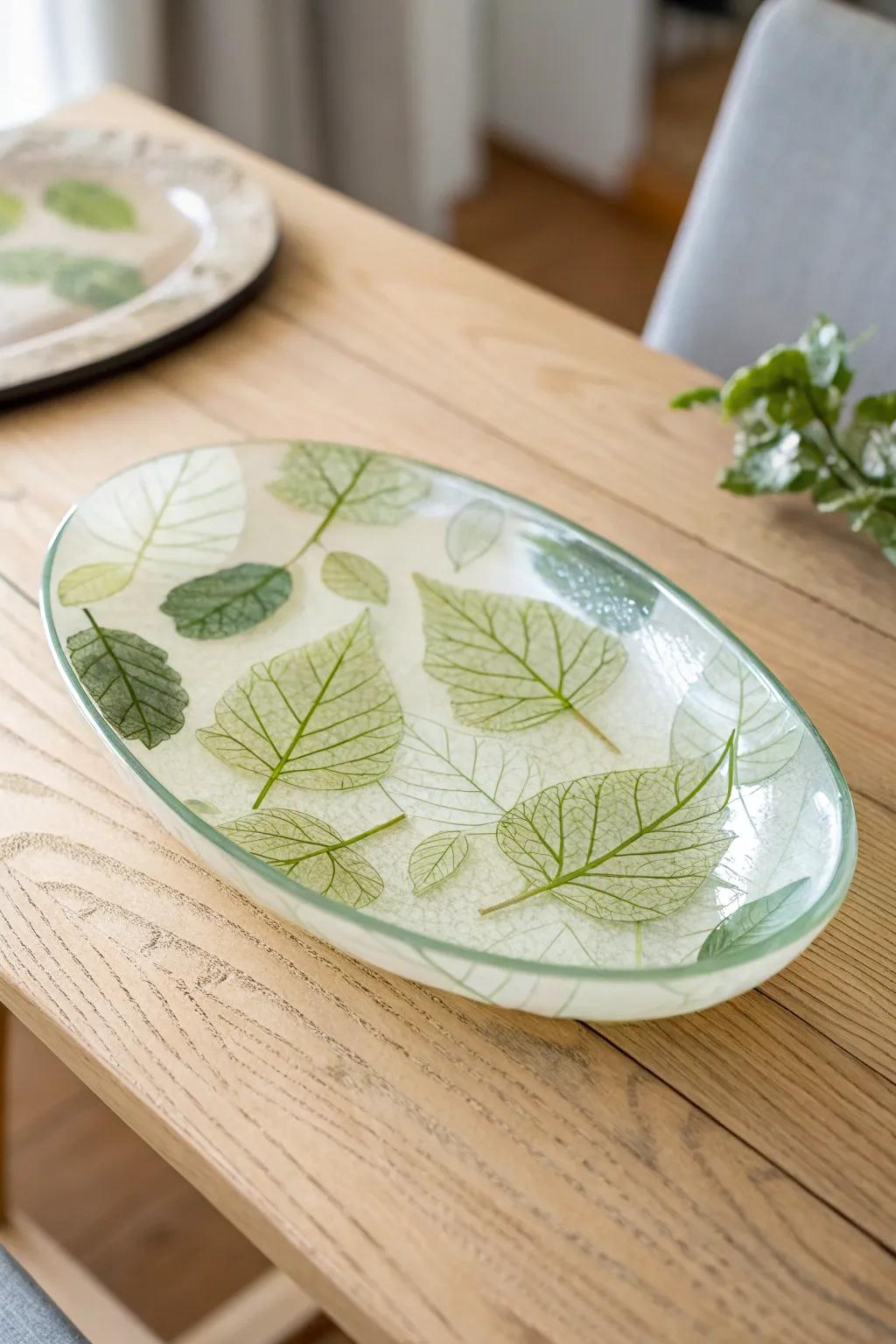 Embrace nature’s elegance with this minimalist leaf-patterned glass dish, perfect for a subtle yet stunning decor touch.