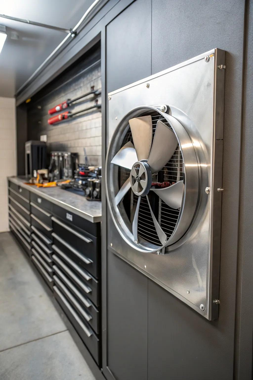 Elevate your garage with a stylish exhaust fan for better air quality and comfort.