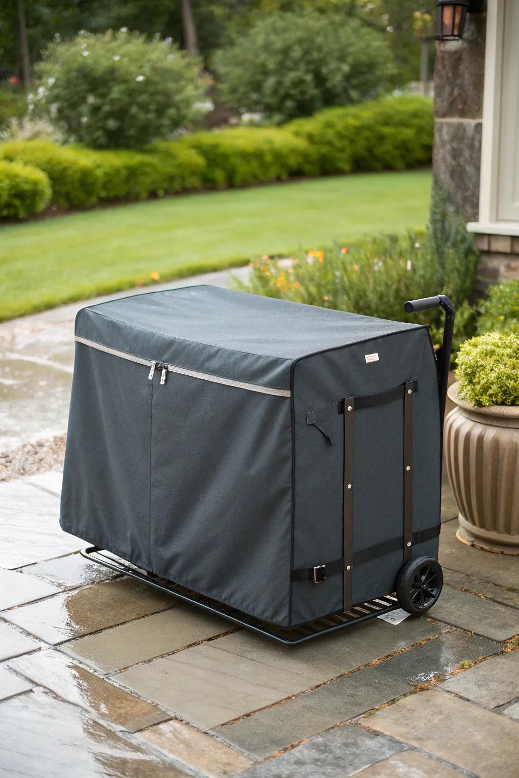 Stay prepared in style: Keep your generator dry and ventilated with this chic roll-up cover.