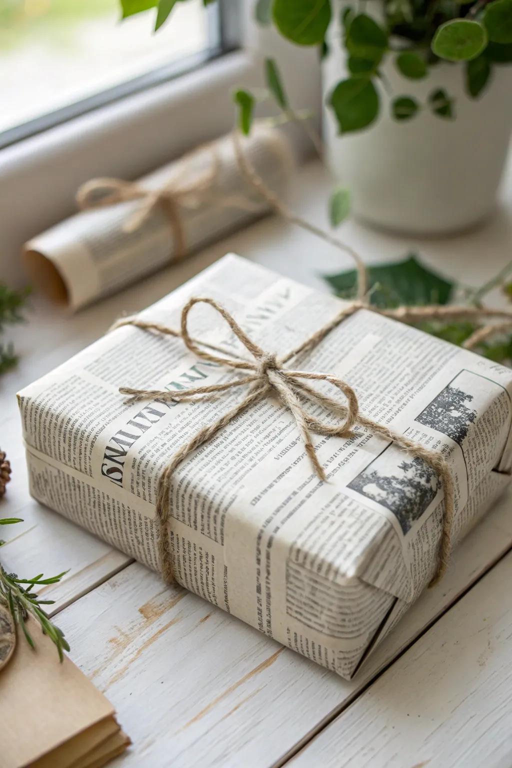 Elevate your gift-giving with chic, upcycled newspaper wrapping.