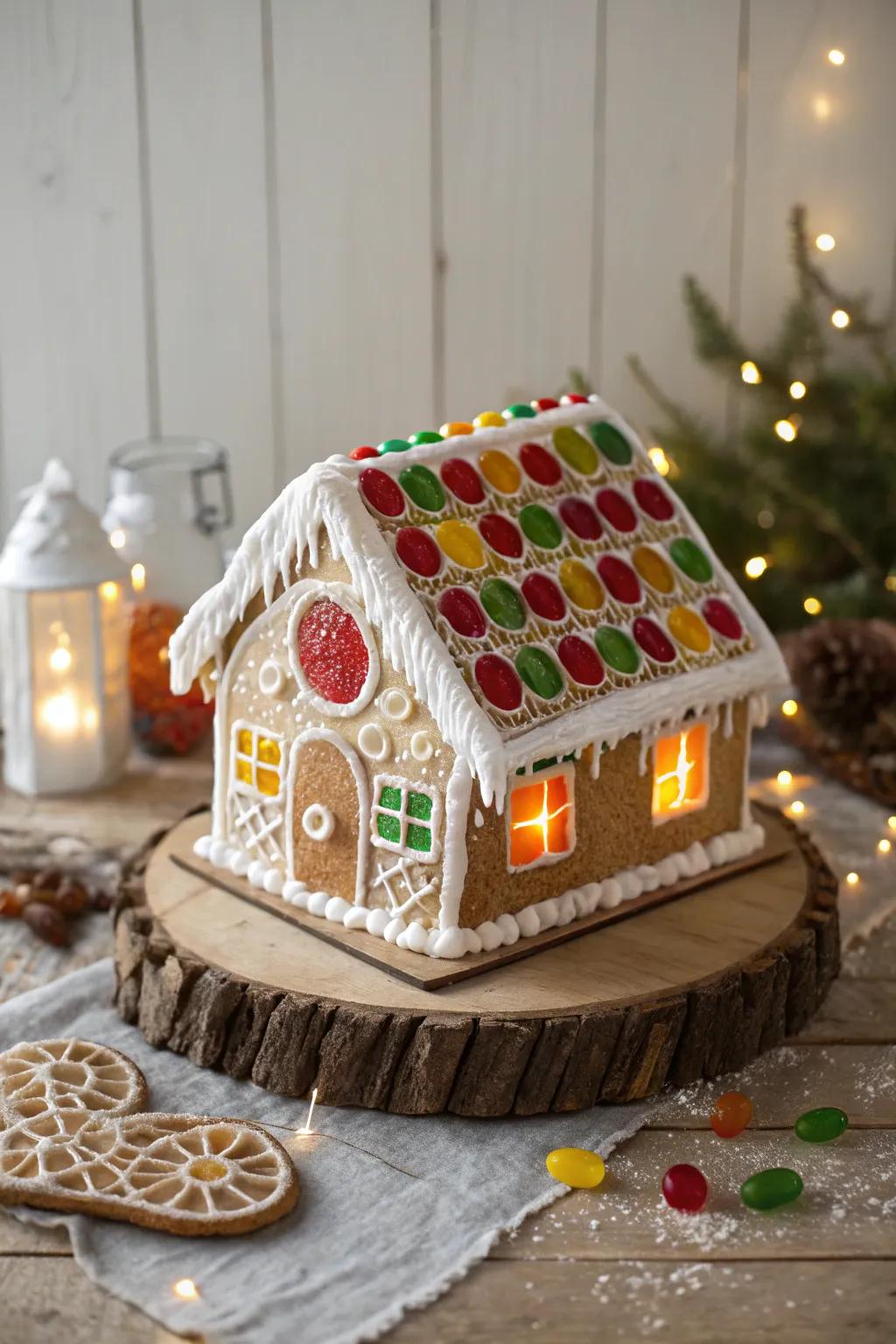 Add a touch of magic with stained glass windows on your gingerbread house—where elegance meets simplicity.