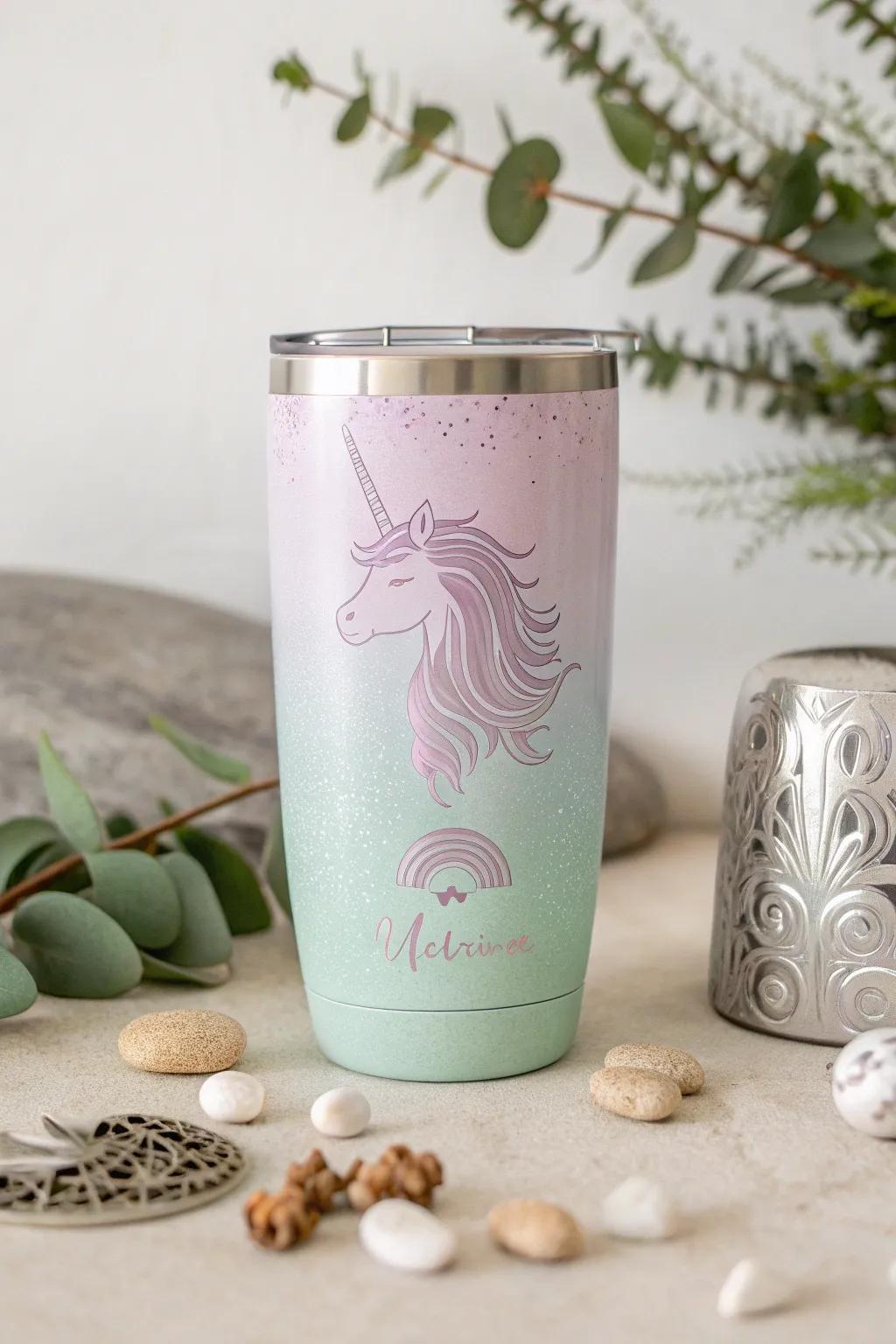 Add a sprinkle of magic to your day with this charming unicorn tumbler, perfect for a touch of whimsy and elegance.