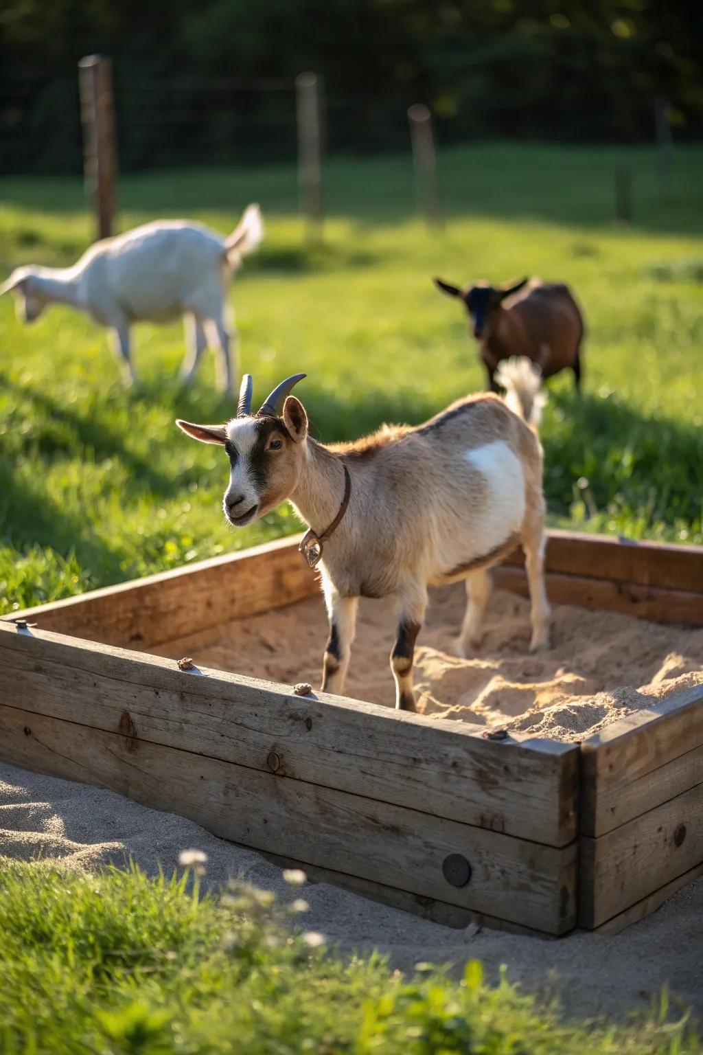 Goats at play: Where rustic charm meets playful curiosity.