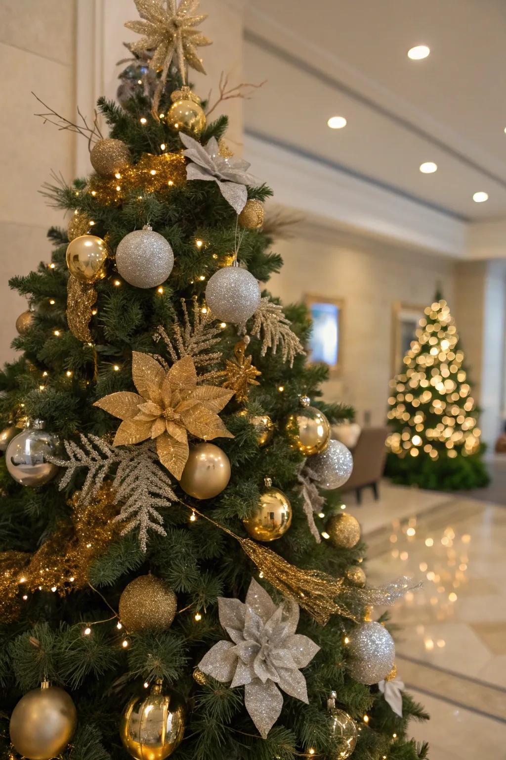 Florals add a soft, romantic elegance to the tree.