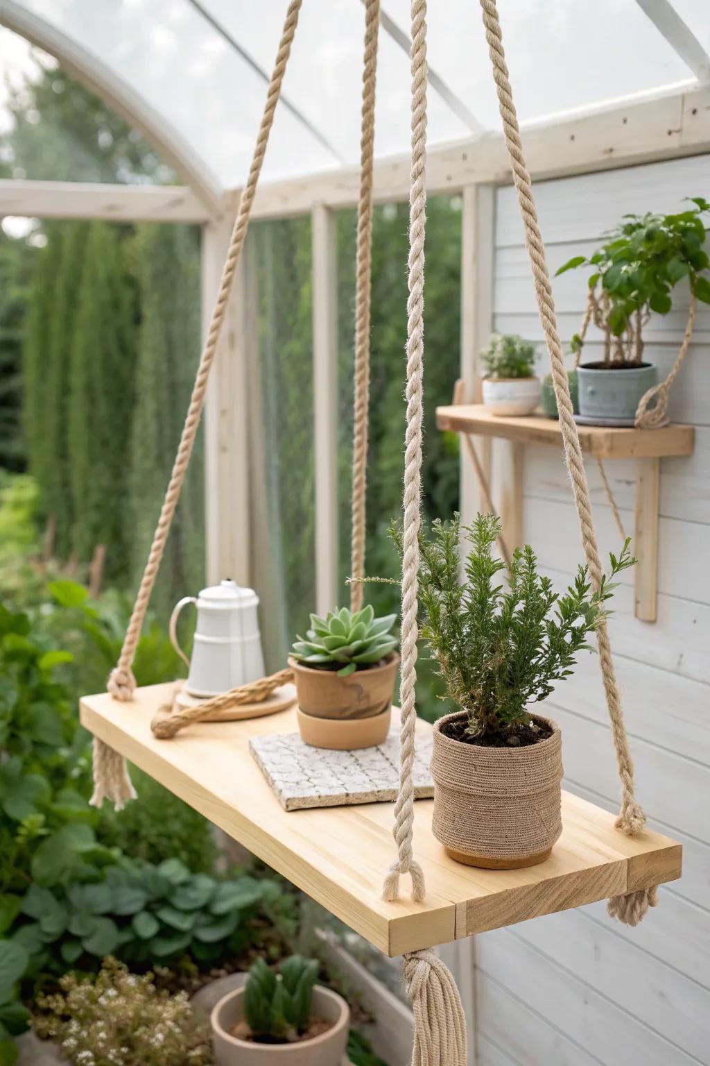 Elevate your garden game with a chic hanging table that combines style and function!