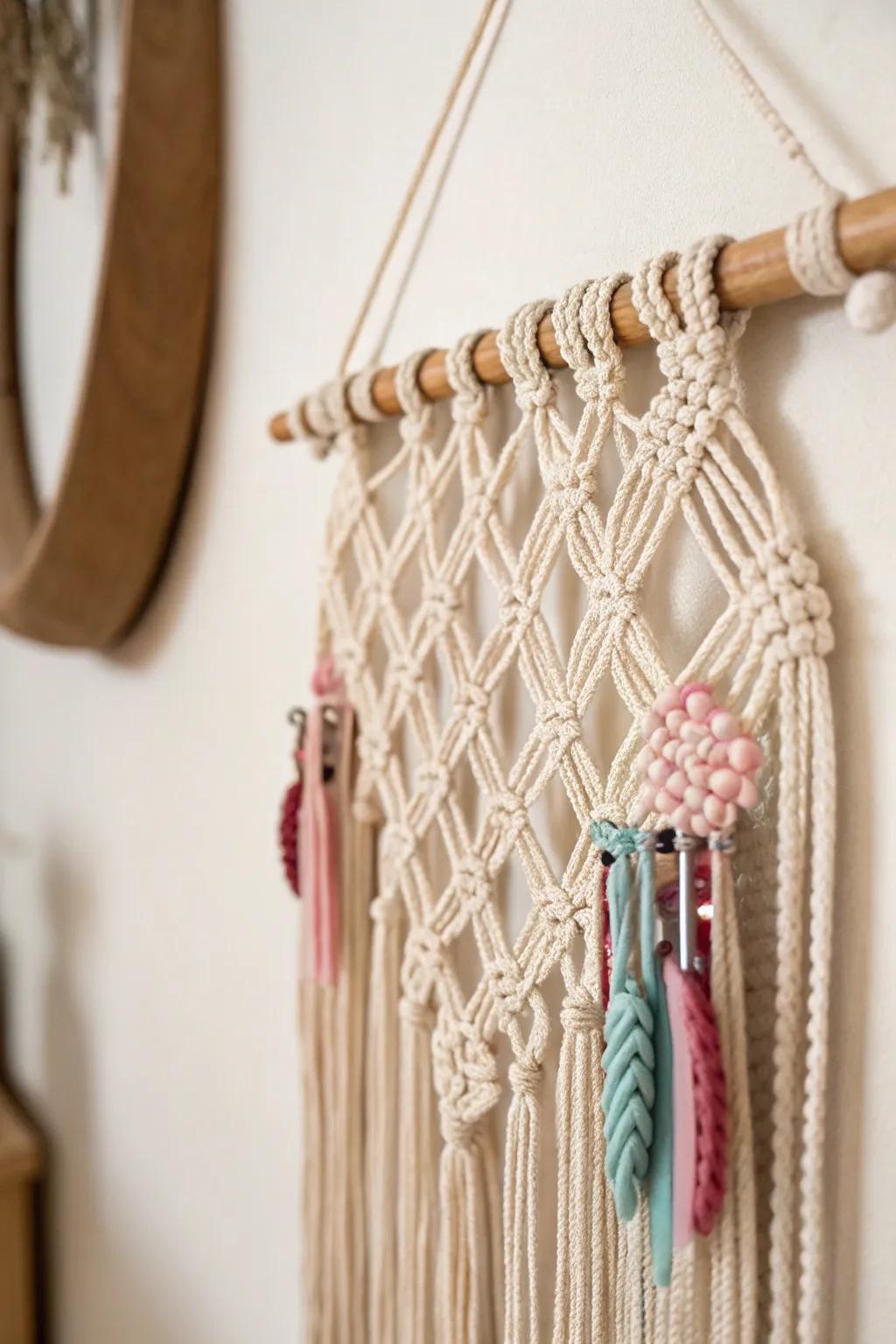 Elevate your space with the artistry of a macramé hair accessory organizer—where beauty meets functionality.