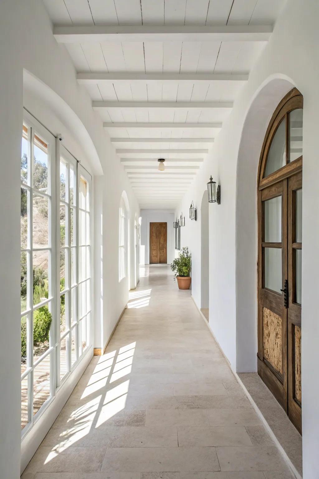 White walls offer a clean and airy aesthetic, perfect for brightening hallways.