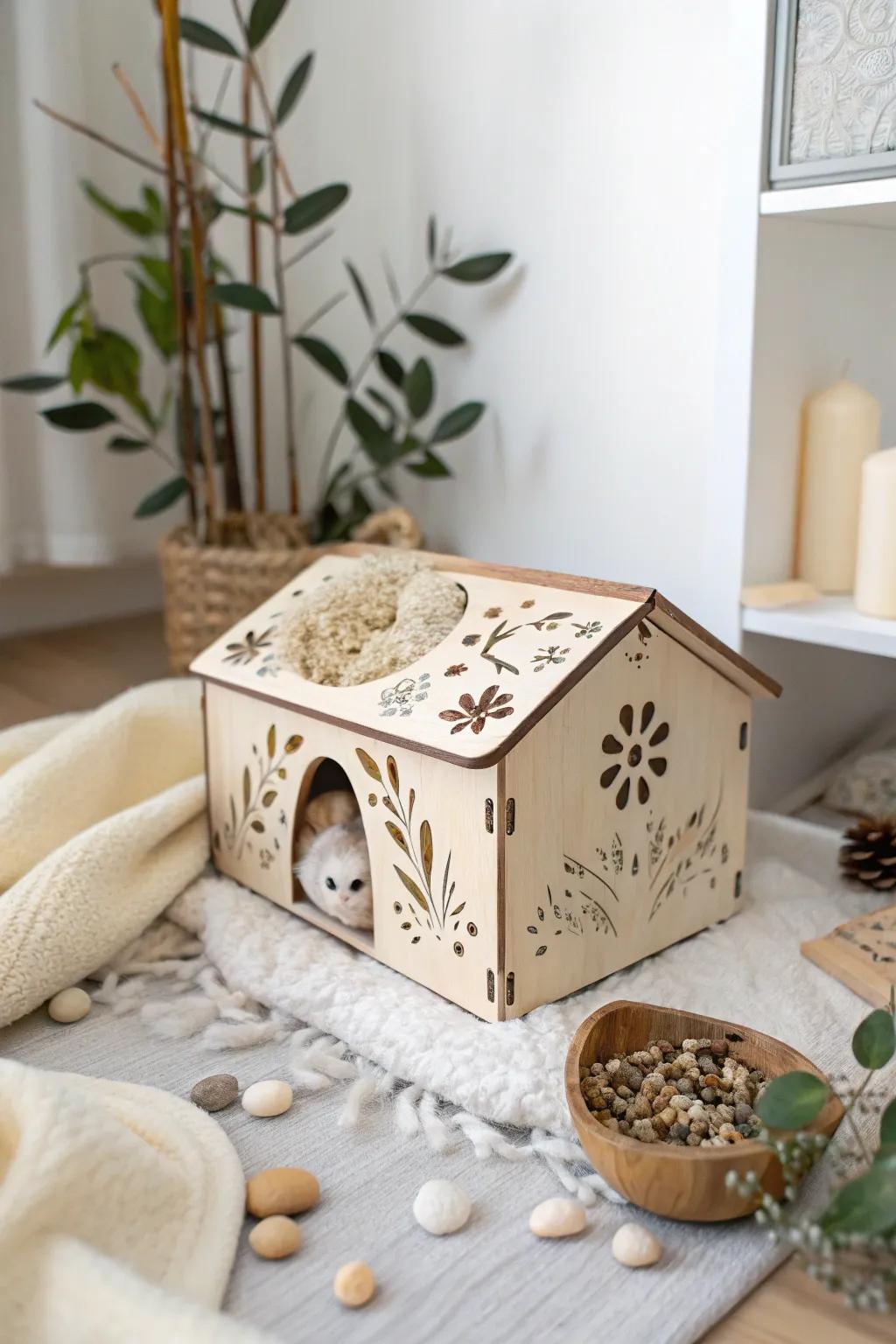 Cozy craftsmanship: A minimalist hideaway for your tiny companion.