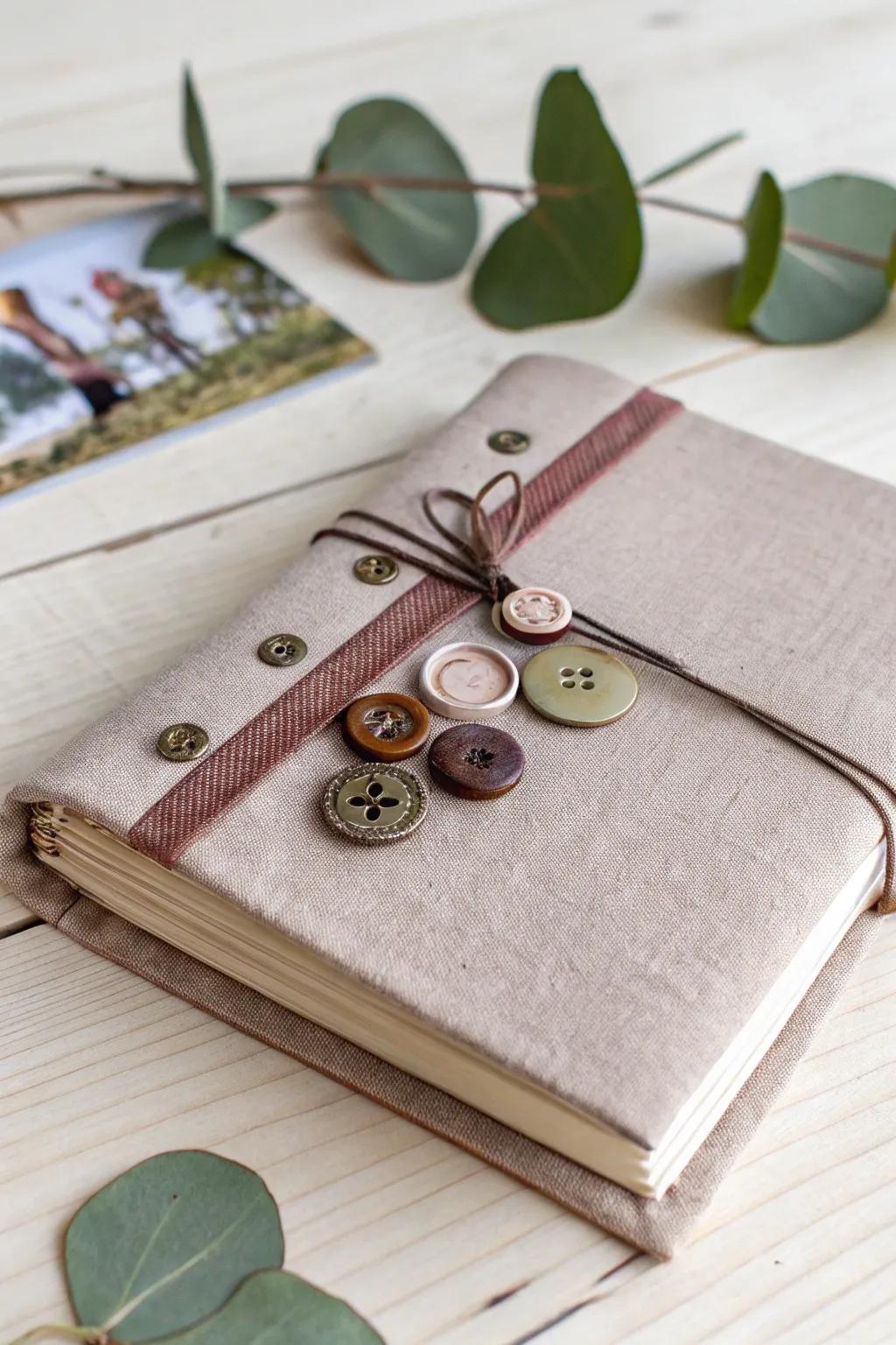 Embrace the charm of mismatched vintage buttons for a unique journal closure. Perfect for adding a whimsical touch to your writing sanctuary.