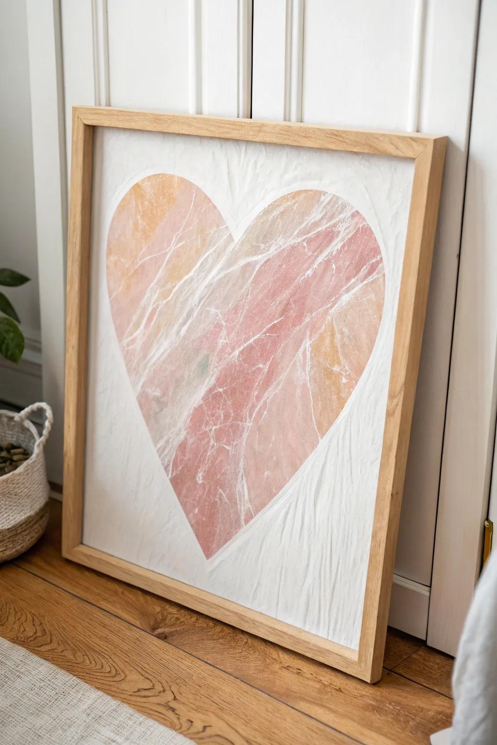Discover the art of simplicity with a textured heart painting that celebrates natural beauty and craftsmanship.