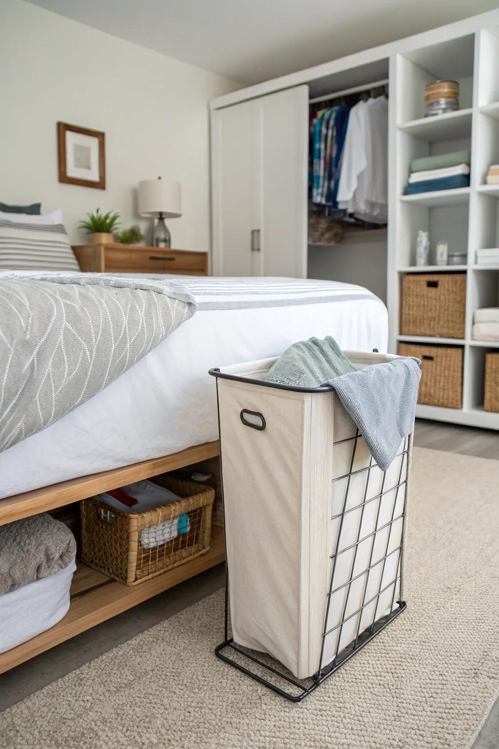 Under-bed hampers for discreet and practical storage.