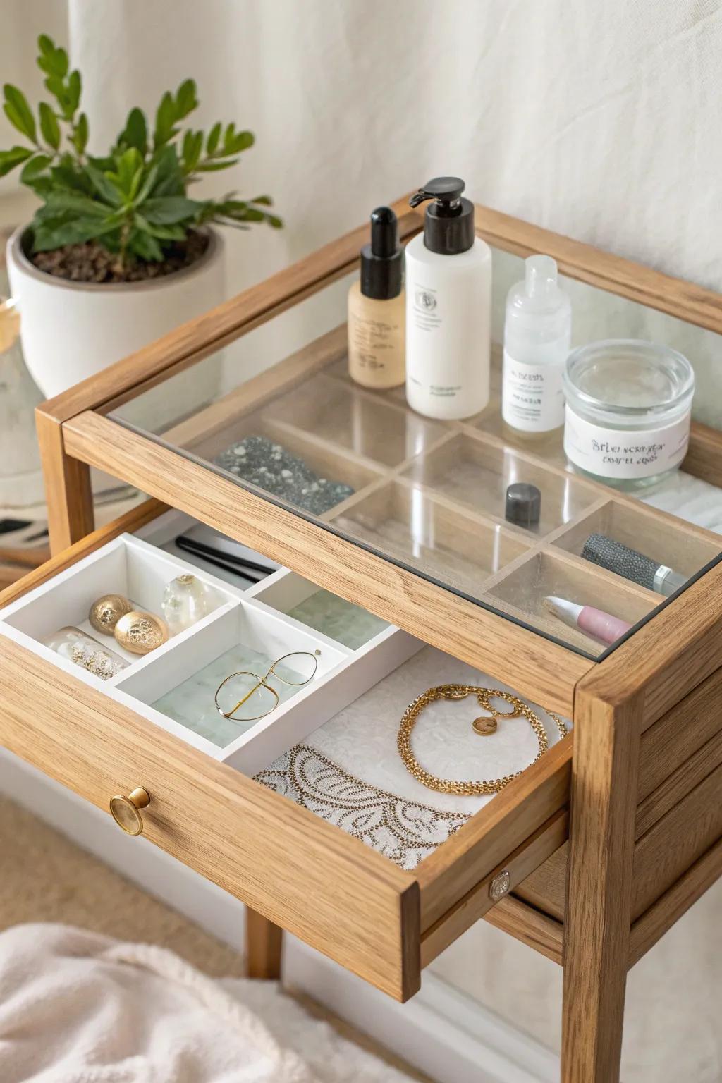 Elevate your beauty routine with a chic DIY glass top vanity that combines simplicity and sophistication.