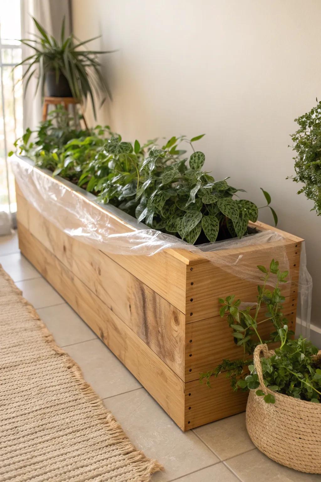 Extend the life and beauty of your wooden planter with simple plastic lining. Embrace nature's elegance with a touch of Scandinavian charm.