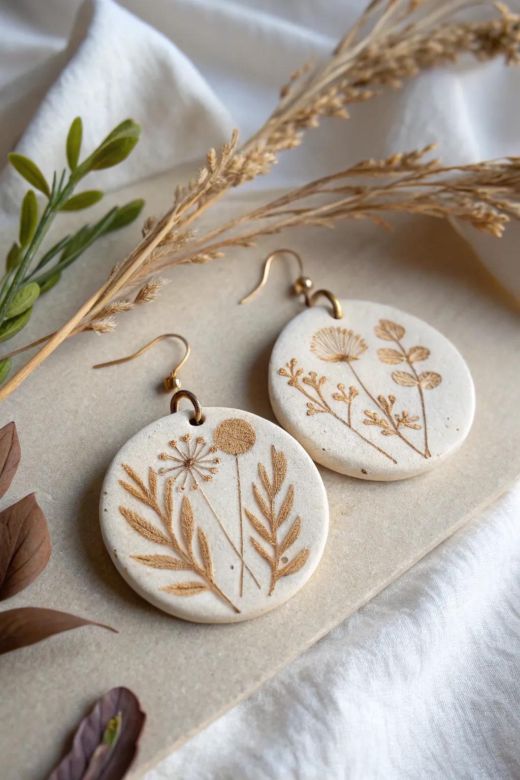 Capture nature's elegance with botanical clay earrings that whisper simplicity and charm.