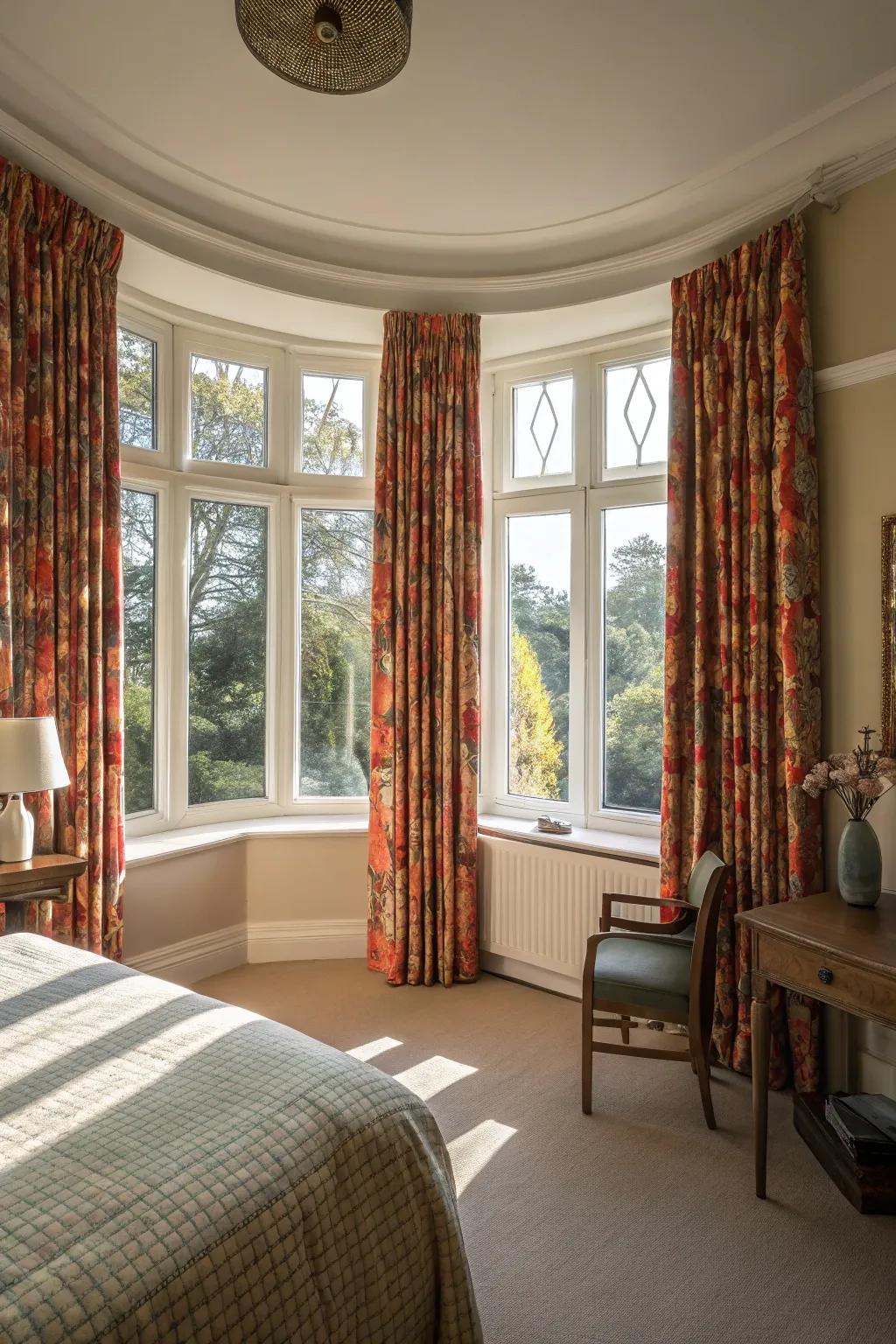 Patterned curtains bring personality and charm.
