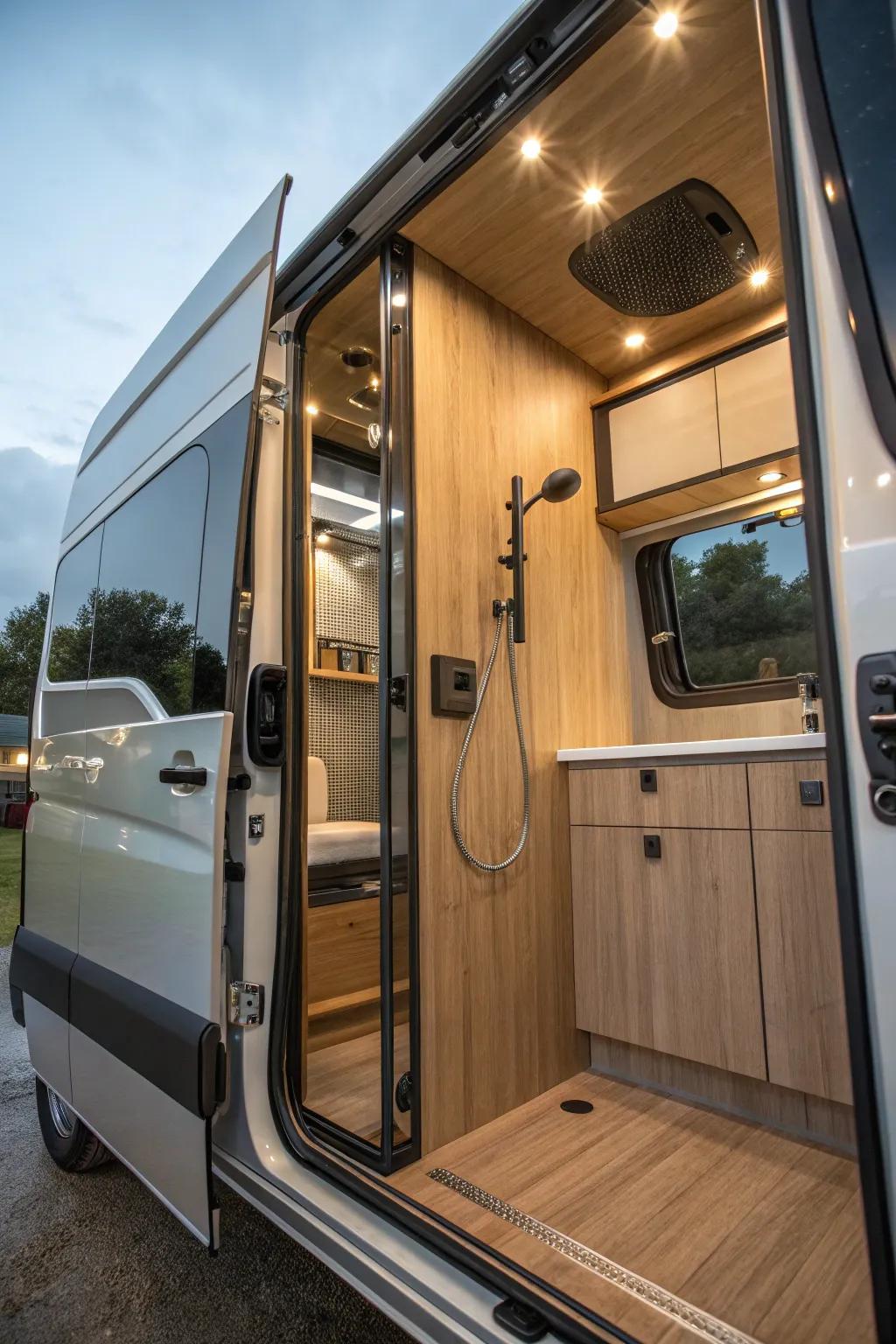 Discover the art of space-saving with this ingenious fold-away bathroom design, perfect for the modern adventurer.