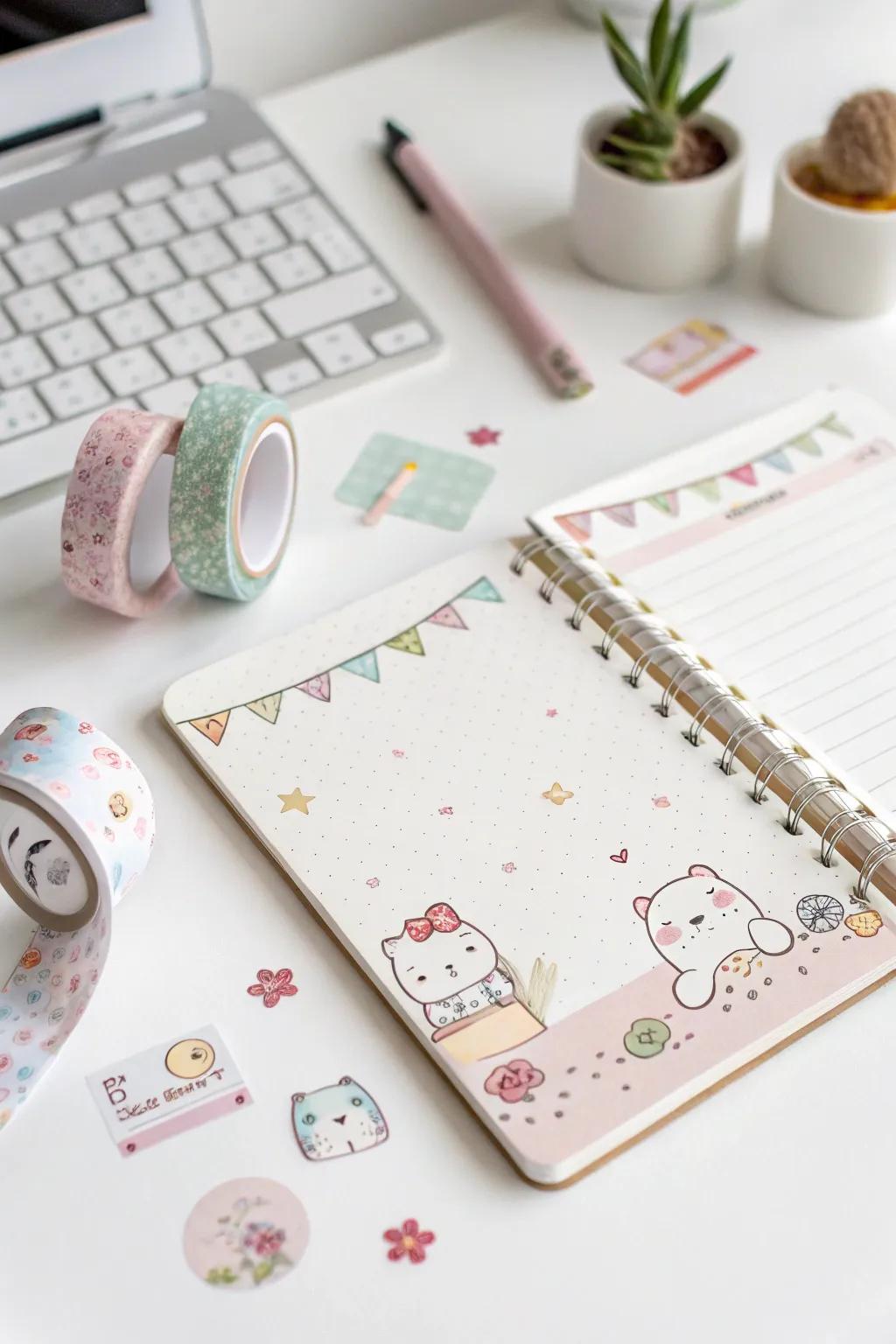 Transform your stationery into a kawaii masterpiece with charming washi tape and stickers.