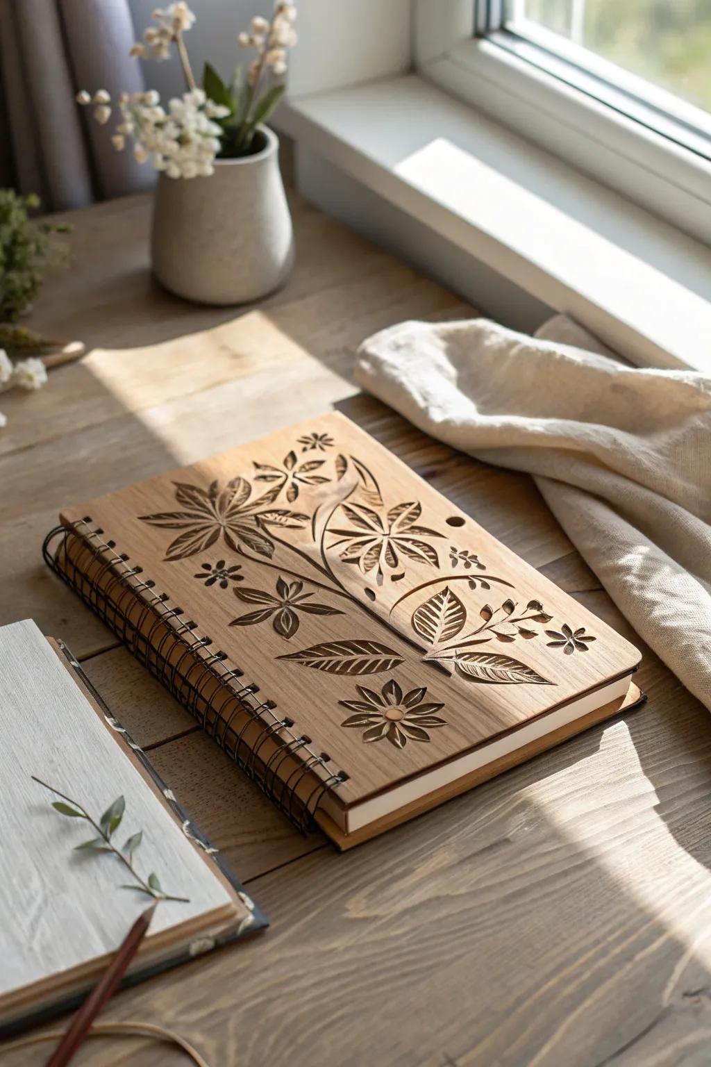 Embrace creativity with this elegantly crafted wooden journal—your perfect companion for inspired note-taking.
