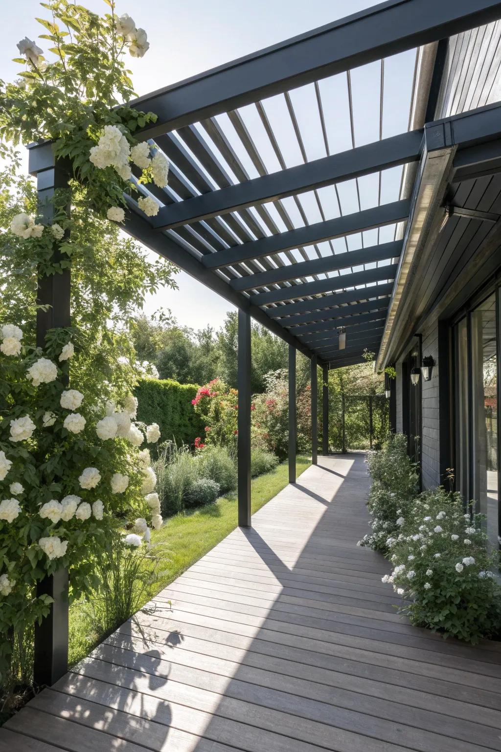 Elevate your outdoor space with a pergola-style lean-to — where modern design meets natural beauty.