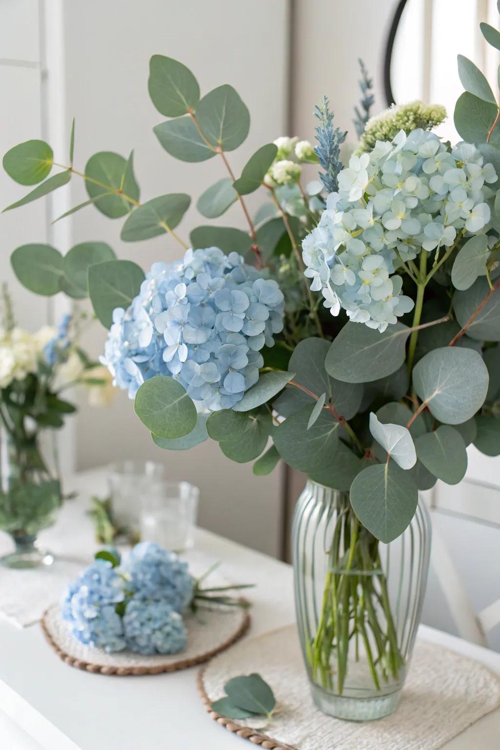 Modern twist with silver dollar eucalyptus.