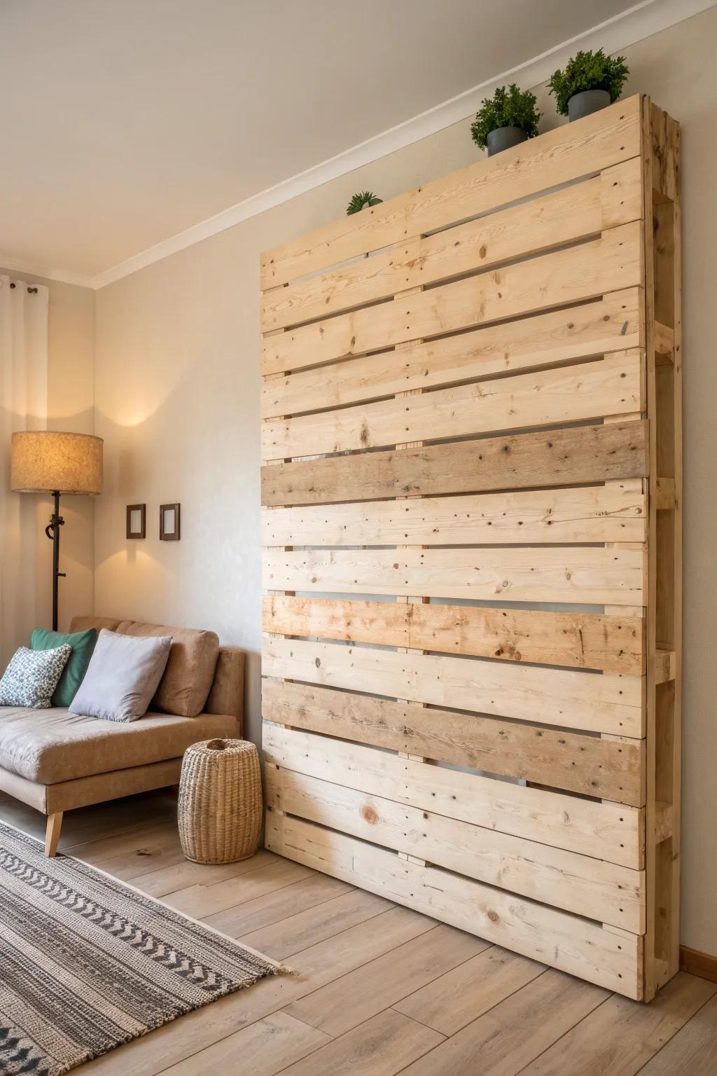 Embrace the beauty of simplicity with a natural wooden pallet wall, a minimalist's dream.