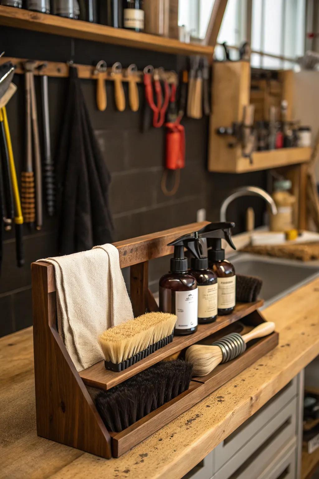 Elevate your workshop with a dedicated cleaning station for ultimate tidiness and tool care.