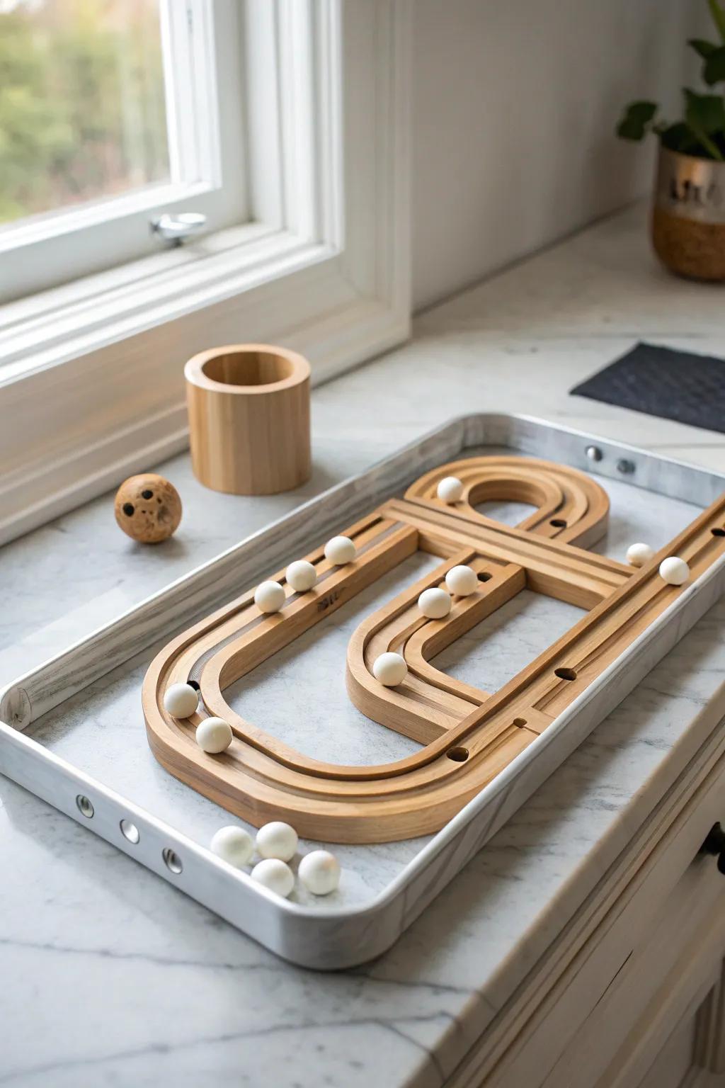 Transform your wall into a playful masterpiece with this elegant magnetic marble run.