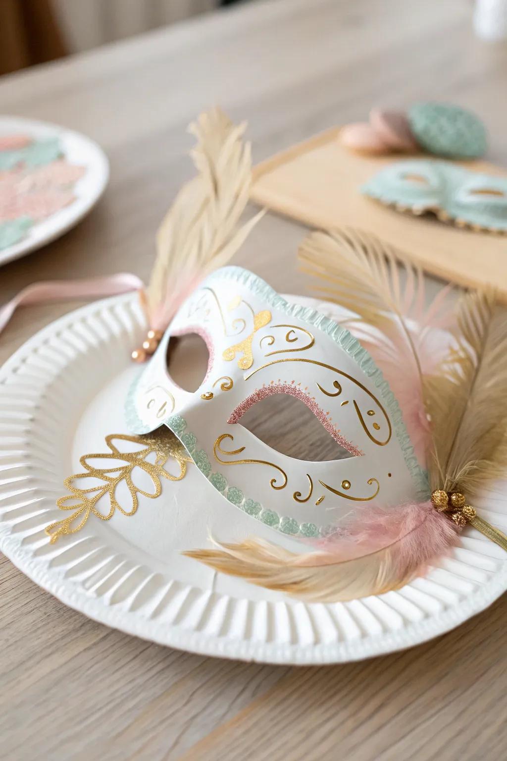 Transform simplicity into elegance with a handcrafted paper plate Mardi Gras mask.