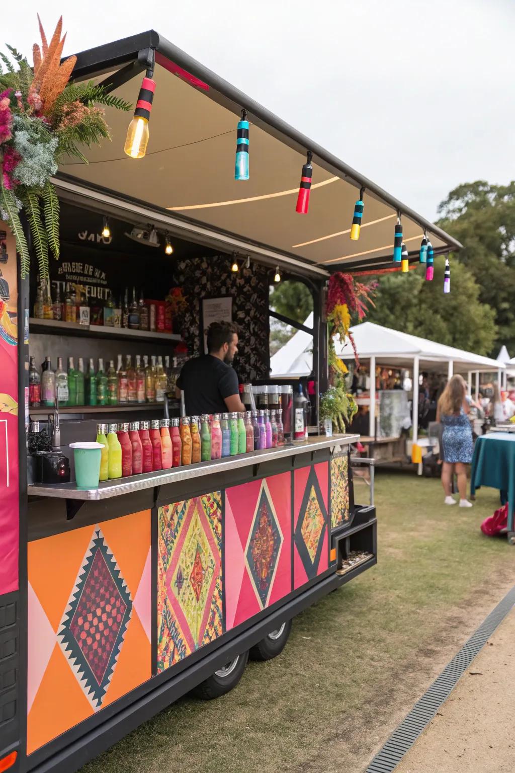Bold colors bring energy and vibrancy to this mobile bar.