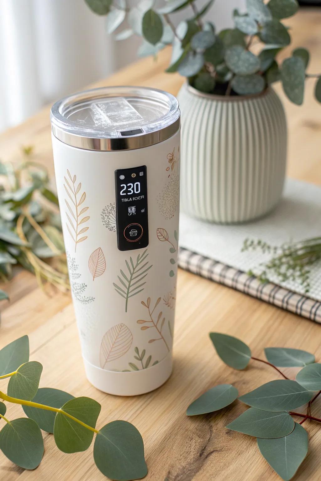 Stay stylishly hydrated and on top of your fitness goals with this elegant fitness tracker tumbler.