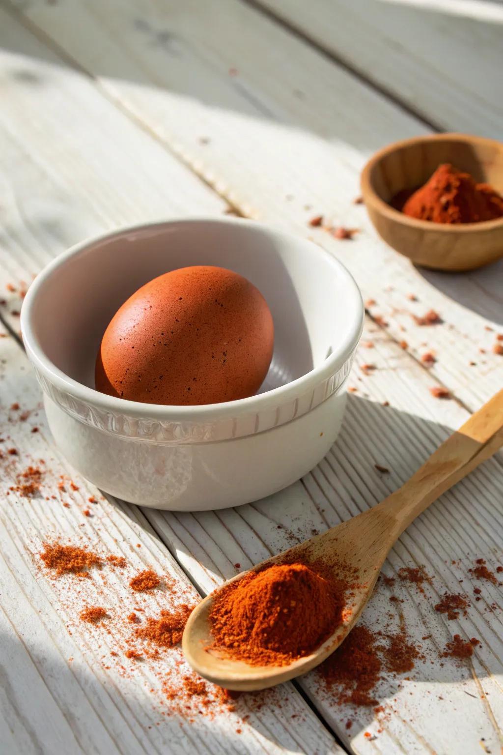 Discover the rustic allure of paprika-dyed eggs, where simplicity meets craftsmanship.
