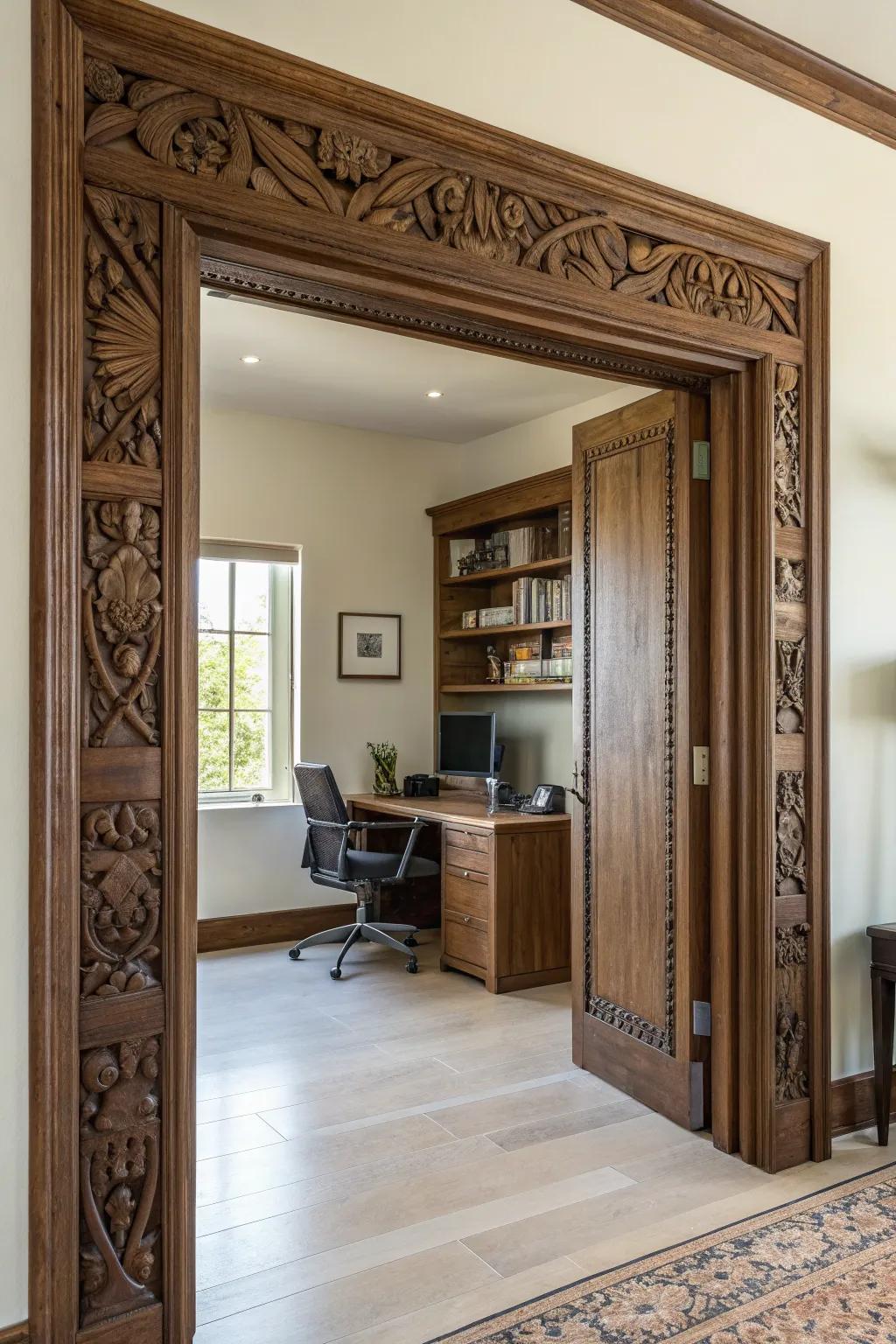 Step into style and functionality with this elegantly cased doorway.