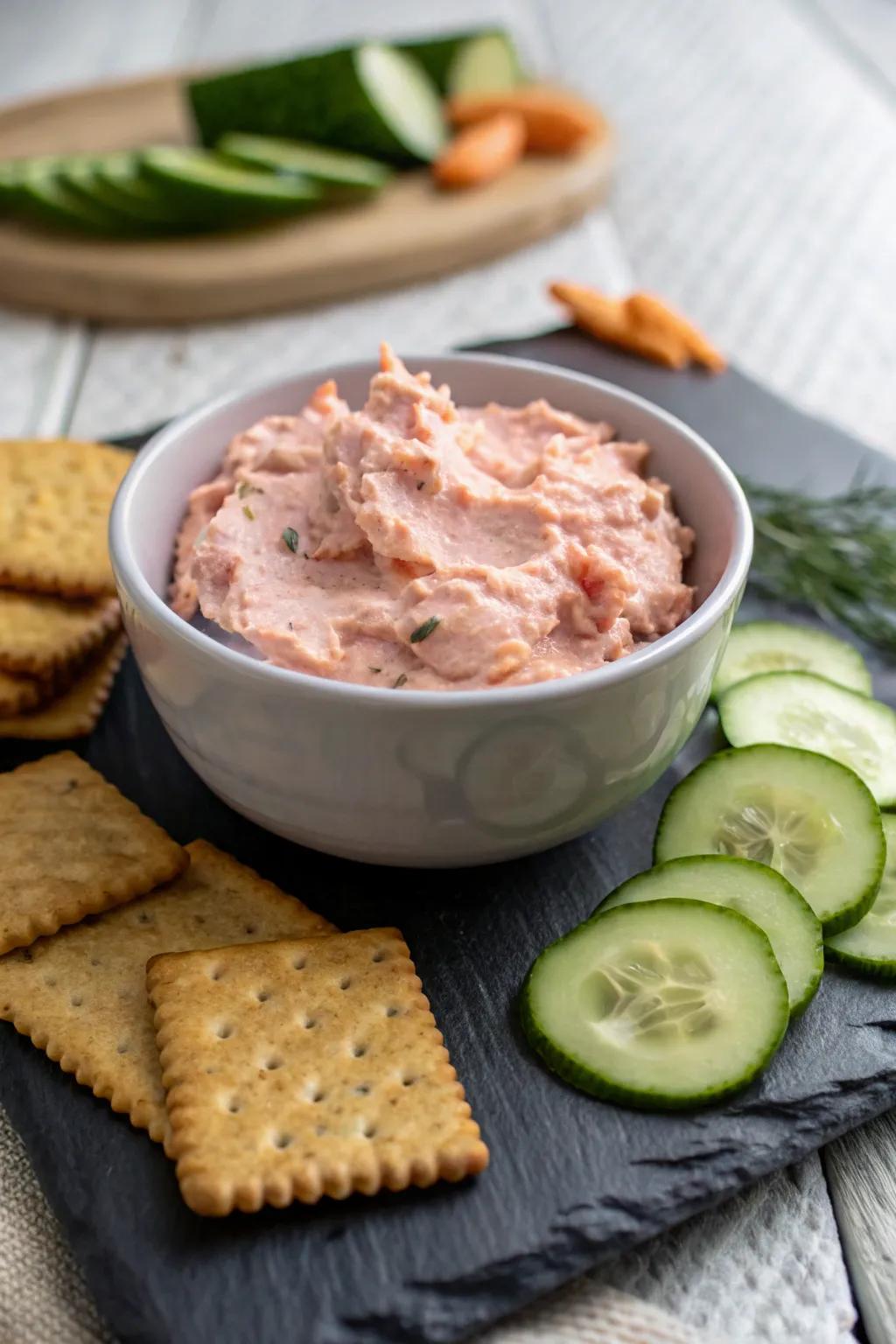 Smoked salmon dip offers a luxurious flavor experience.