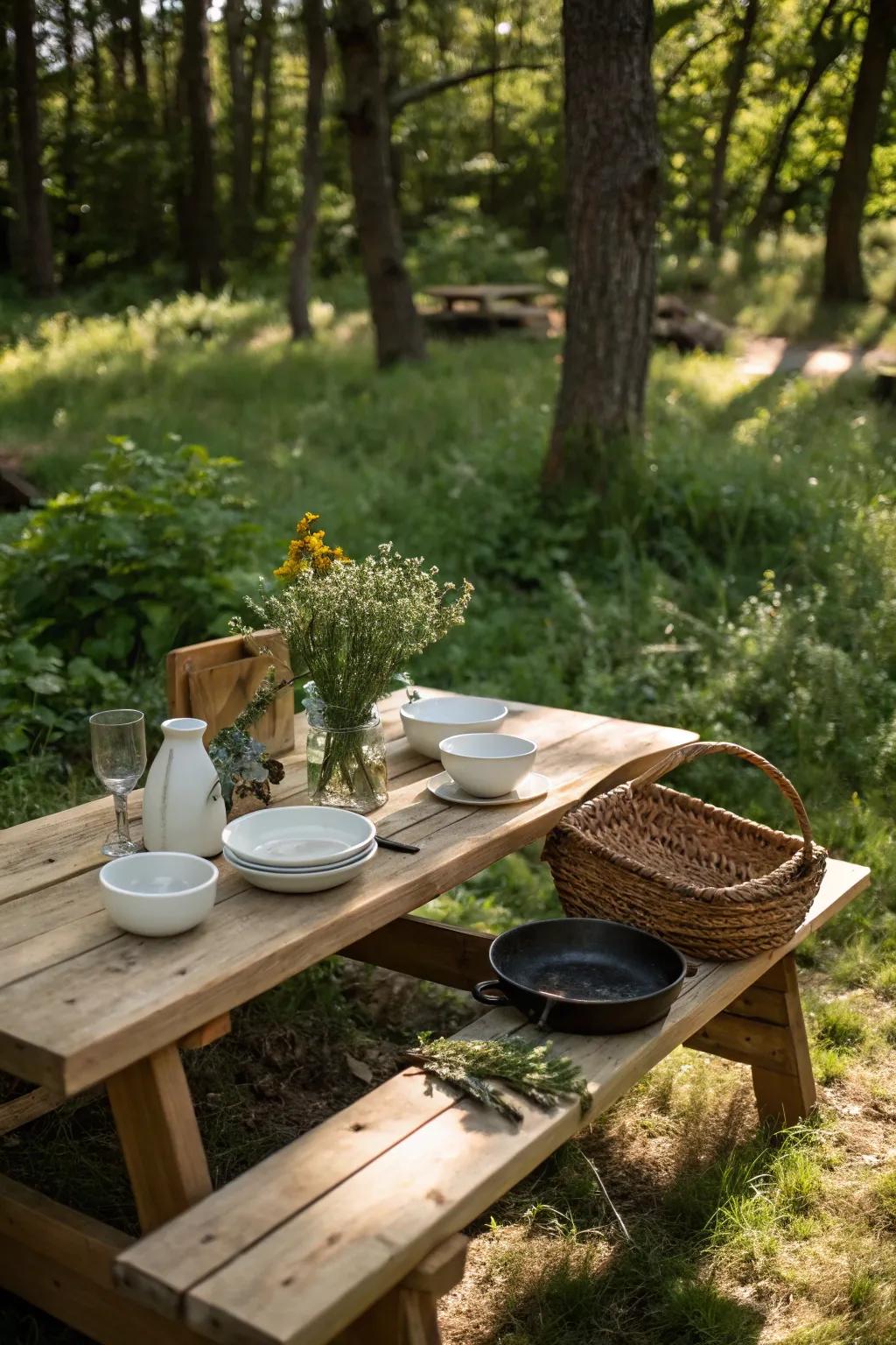 Embrace the simplicity and beauty of nature with an elegantly crafted outdoor kitchen setup. #NatureInspiredLiving