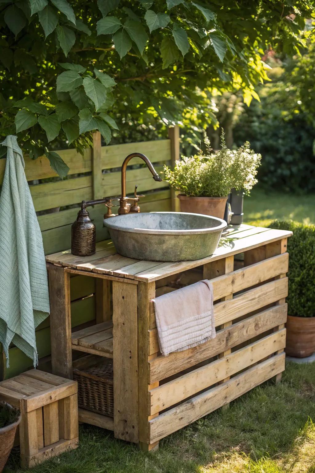 Transform your outdoor space with this rustic DIY pallet sink station—where functionality meets eco-friendly design.