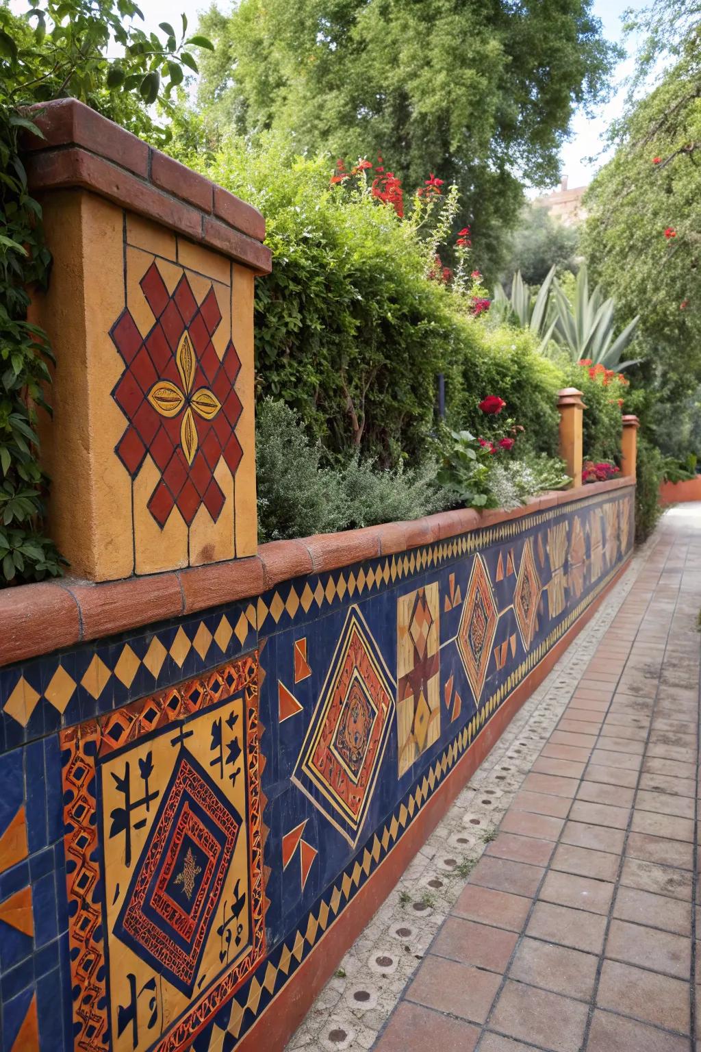 Transform your space with a retaining wall that celebrates global artistry through bold cultural patterns.