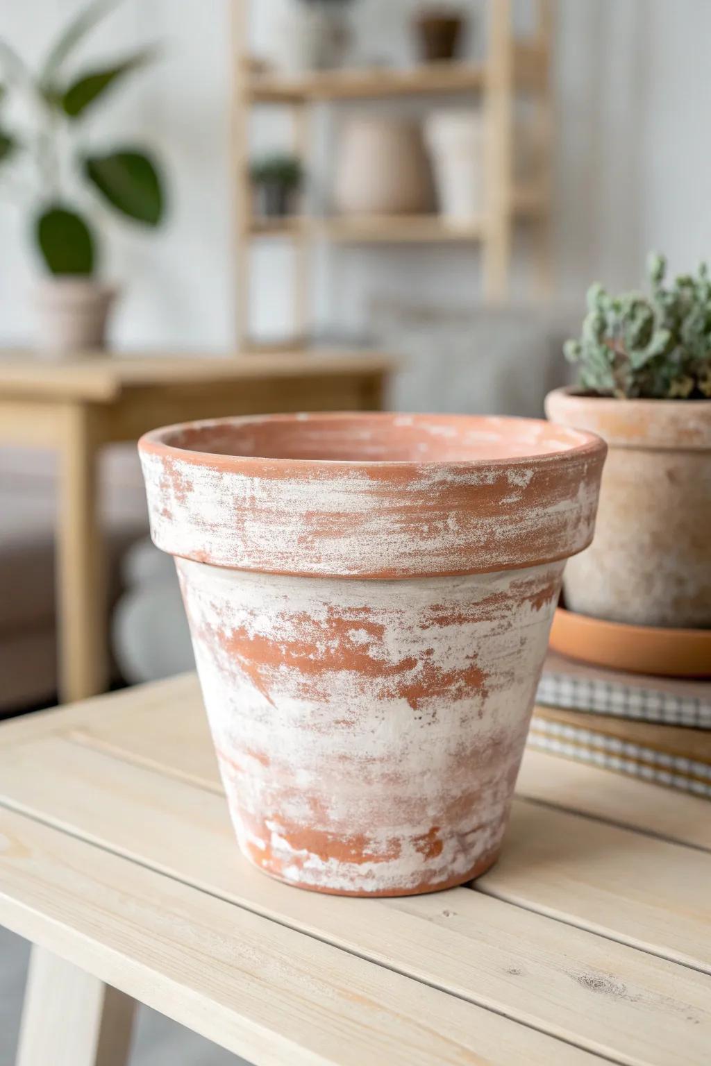 Transform your pots with textured sponge painting for a rustic, aged charm.