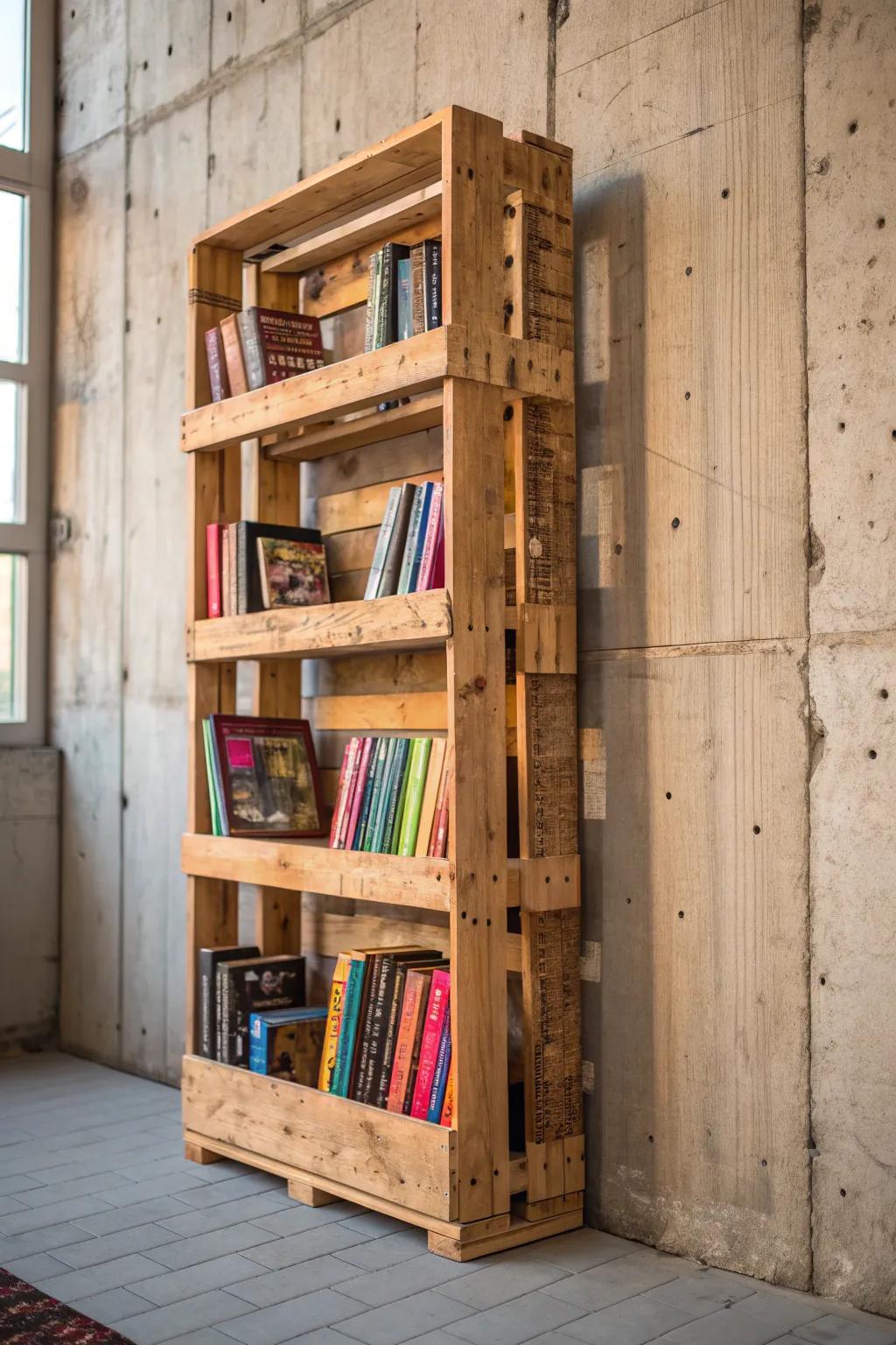 Elevate your space with a rustic pallet bookshelf — a perfect blend of style and function.