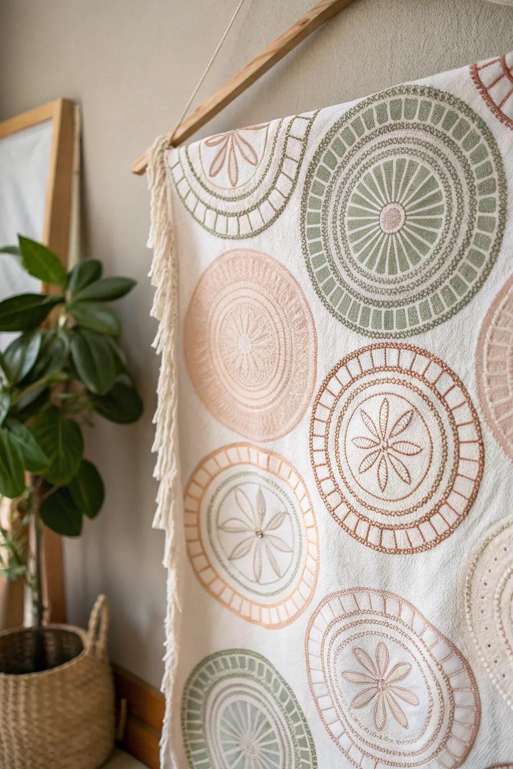 Discover the serene elegance of circular harmony with this minimalist boho tapestry.