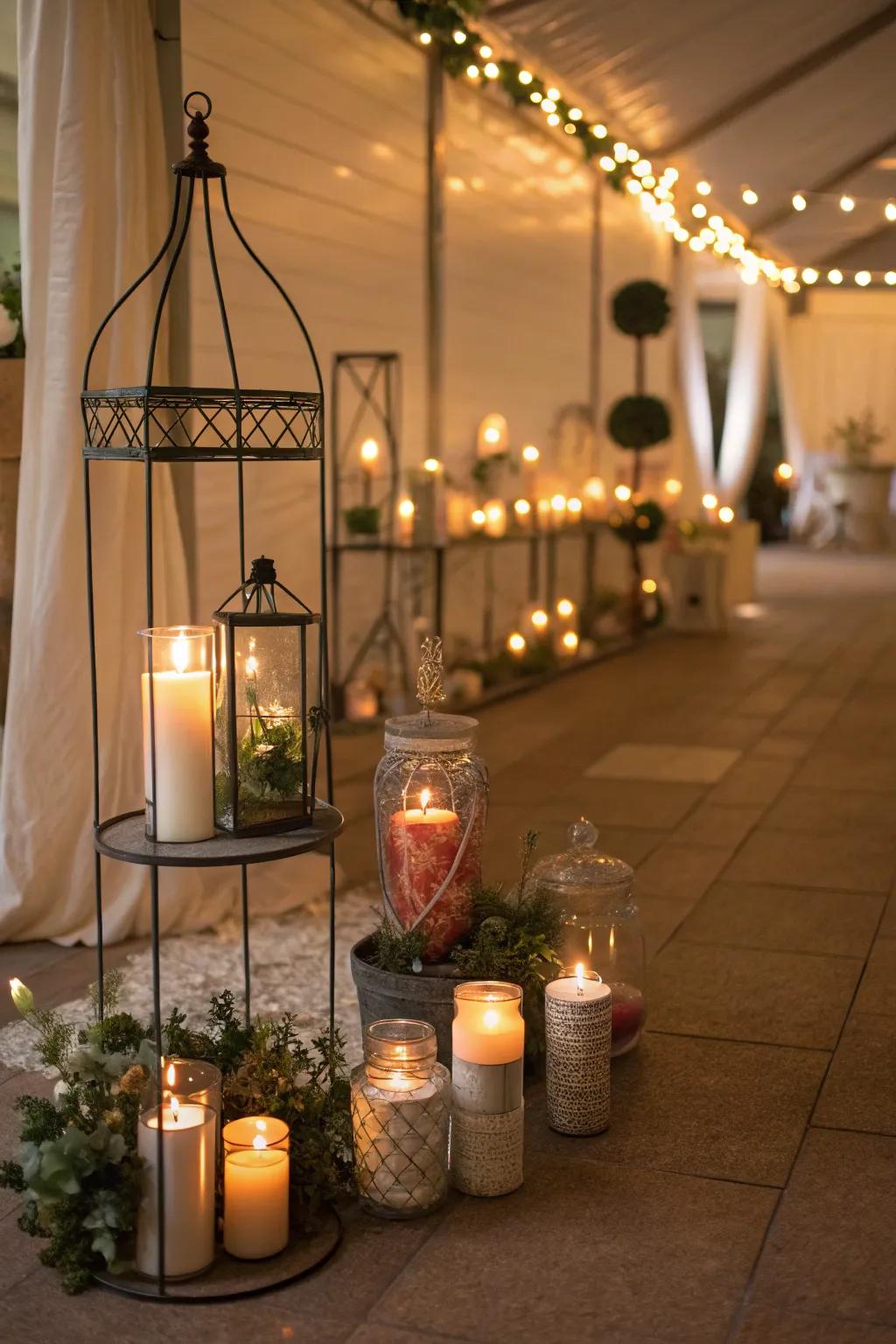 Candles create a soft, intimate glow perfect for evening celebrations.
