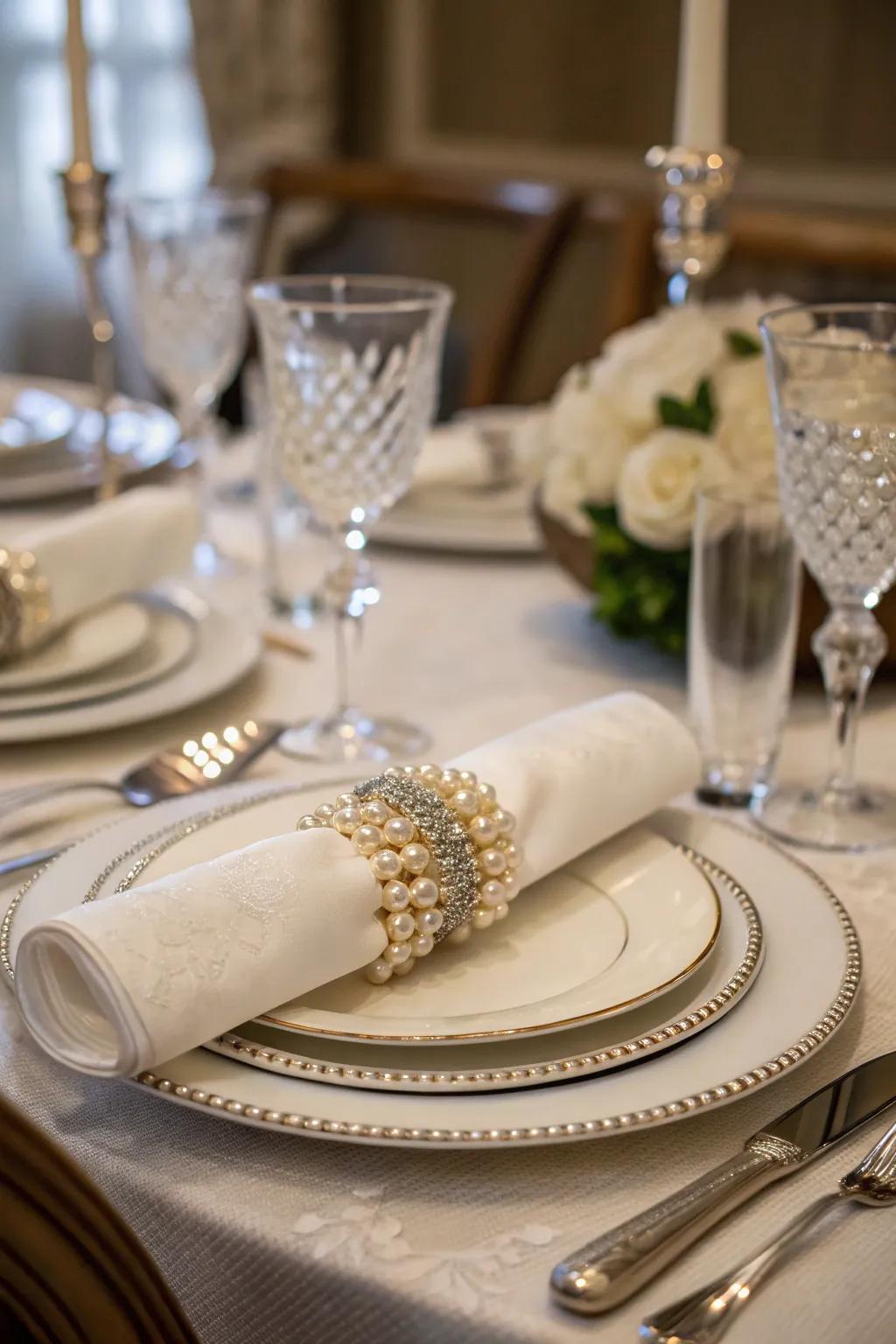 Elevate your dining experience with pearl napkin rings.