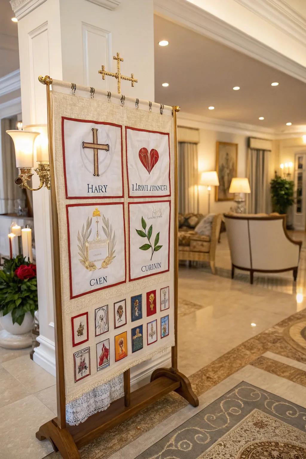 Icons of the Holy Spirit's gifts add depth and thoughtfulness.