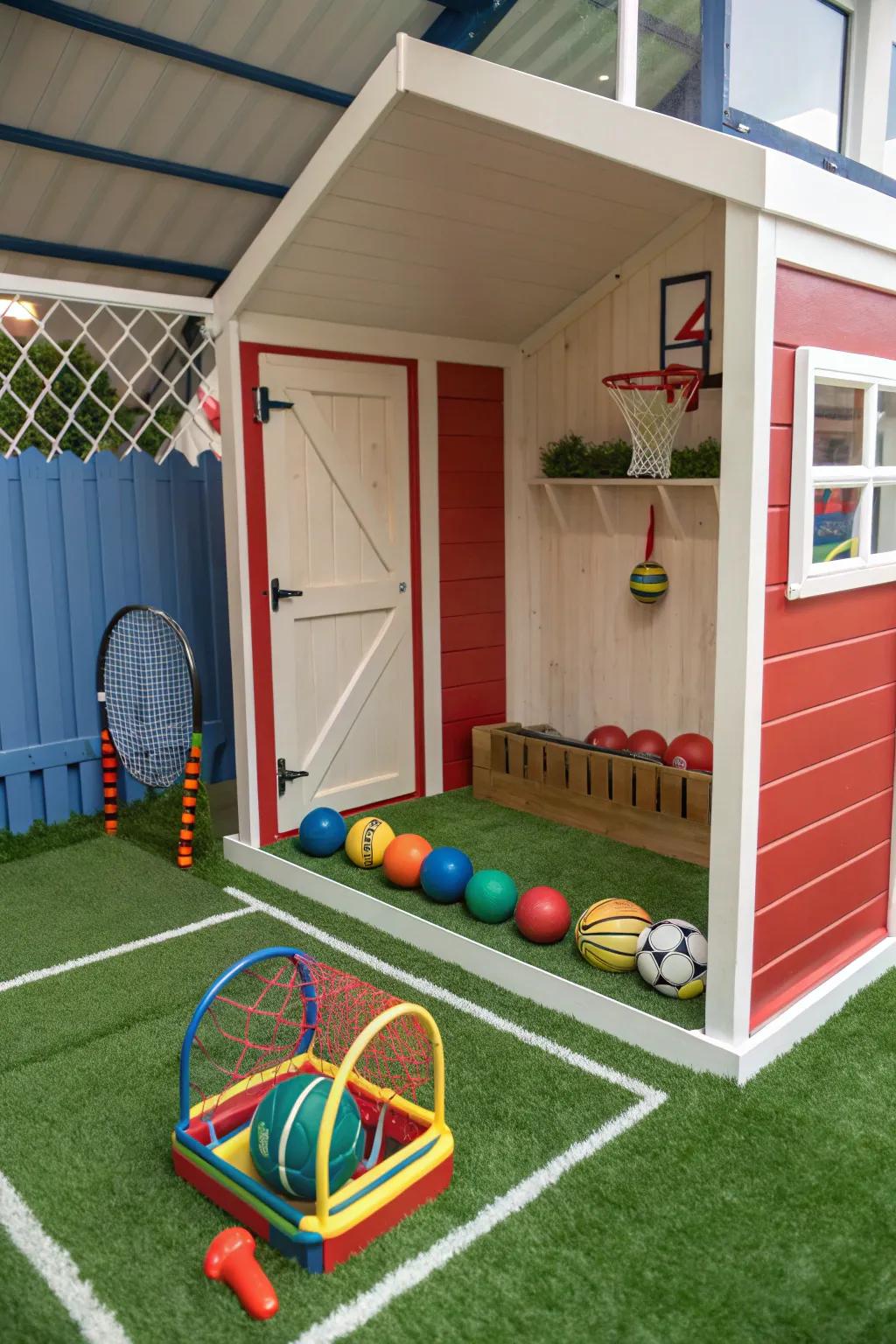 Astro turf provides a sporty and durable play surface.