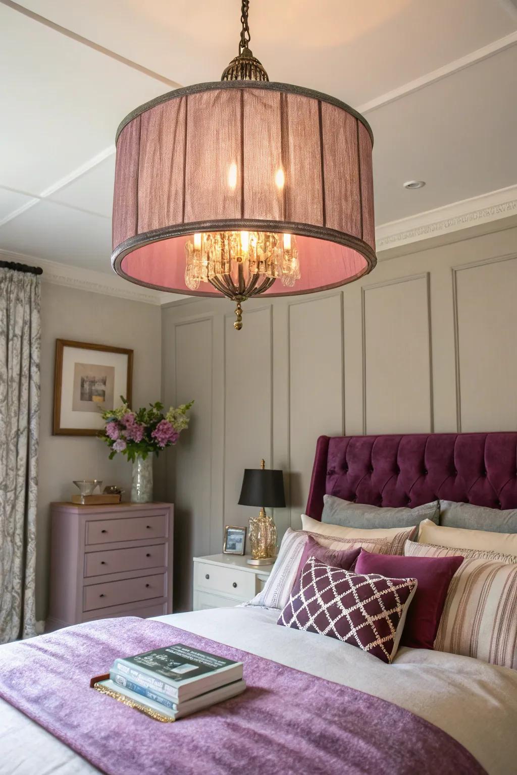 Lighting fixtures in plum add elegance and style.