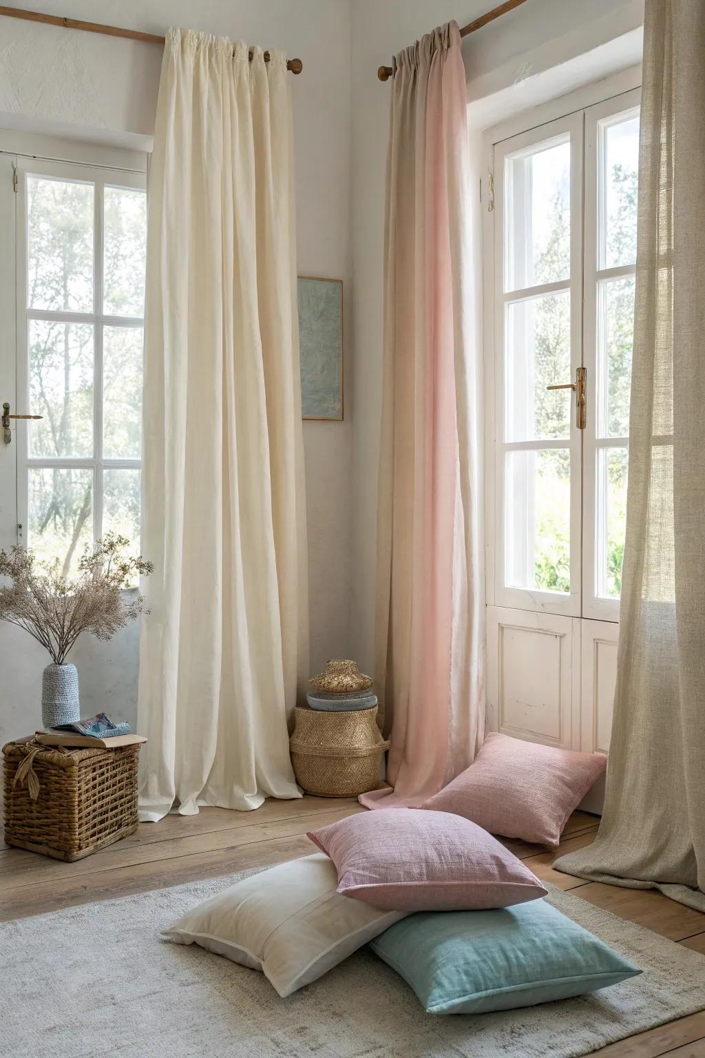 Light textiles create a relaxed and airy atmosphere.