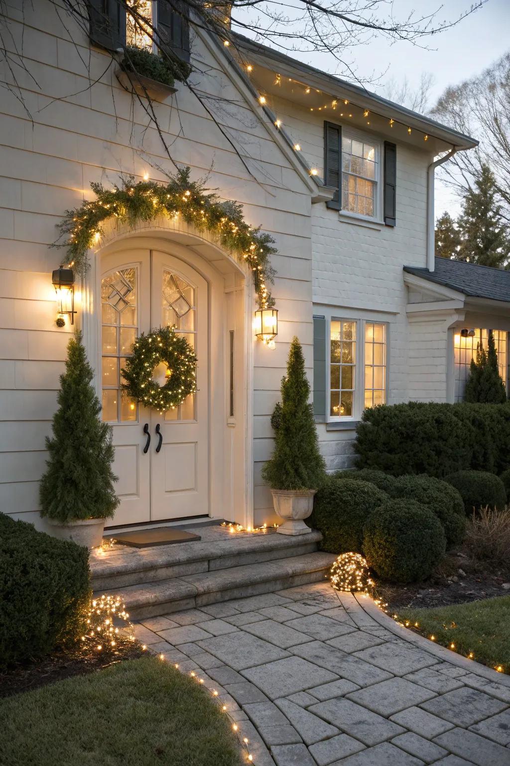 Preppy outdoor lights spread holiday cheer to the neighborhood.